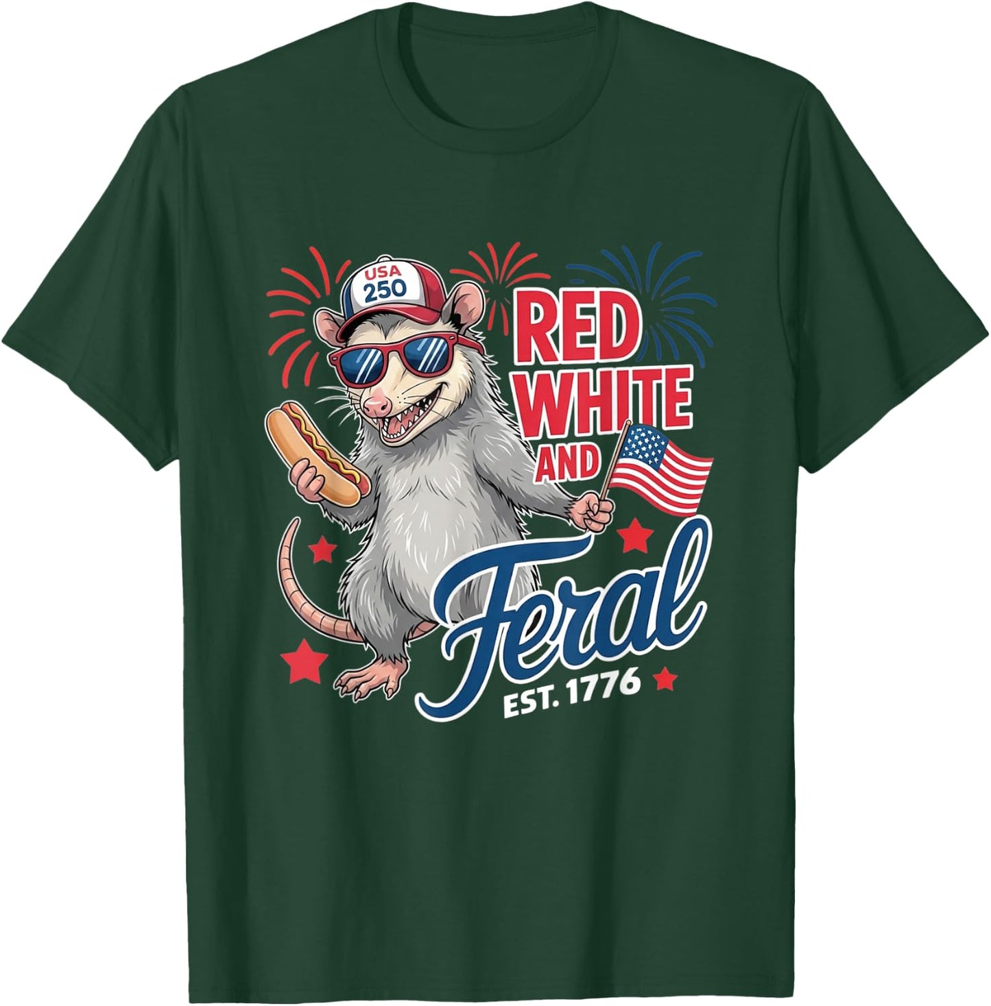 Red White and Feral USA Possum 4th of July Merica Men Kids T-Shirt - T-Shirt | Forest