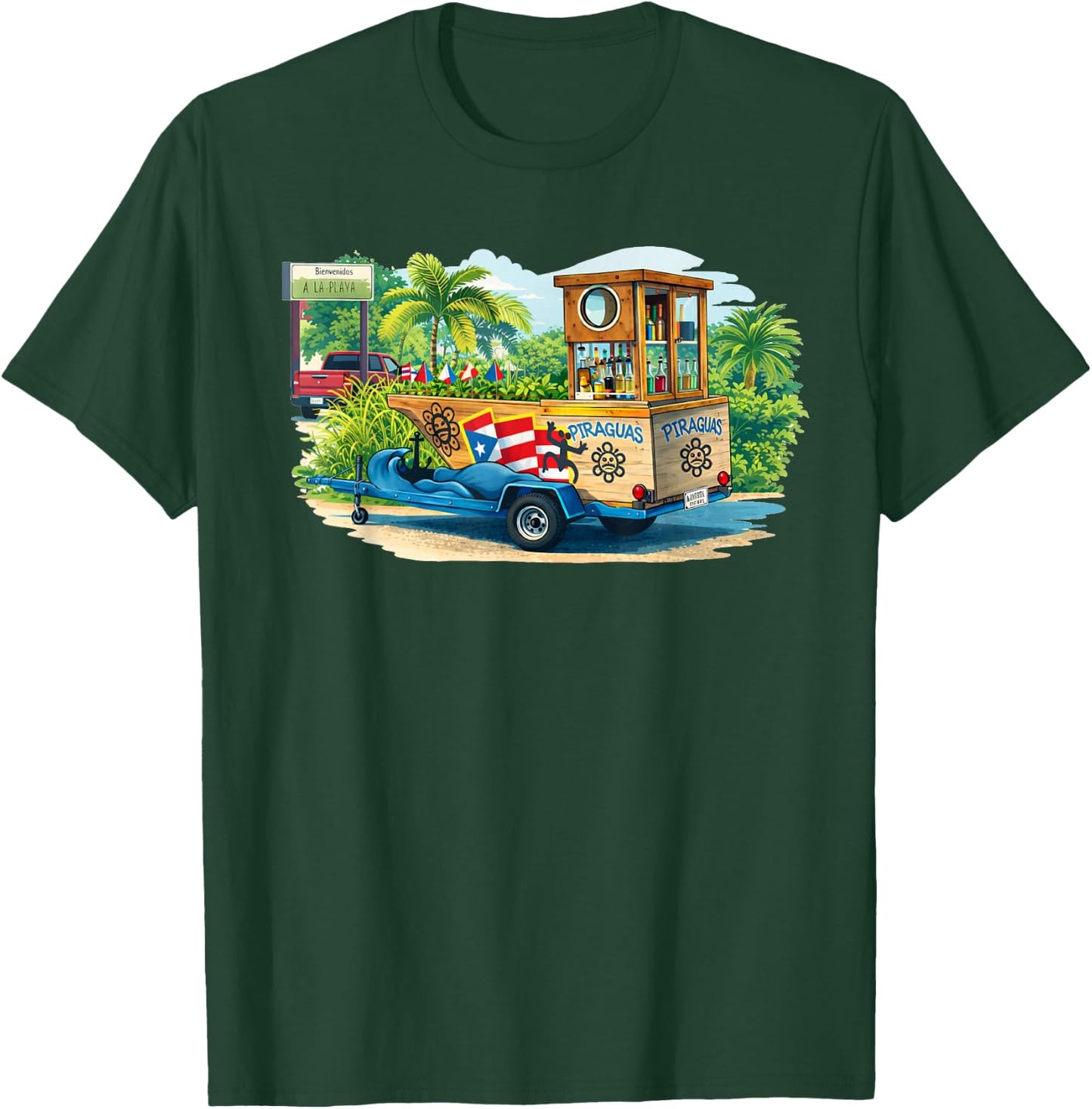Puerto Rico Piragua Shaved Ice Cart Tropical Beach Design T-Shirt - T-Shirt | Forest