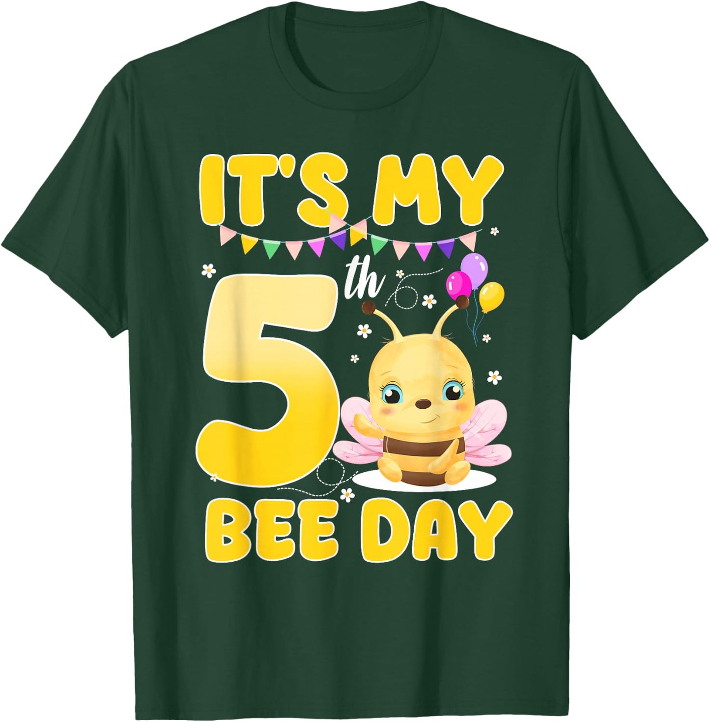 It's My 5th Bee Day 5 Year Old Birthday Bee Theme Party T-Shirt - T-Shirt | Forest