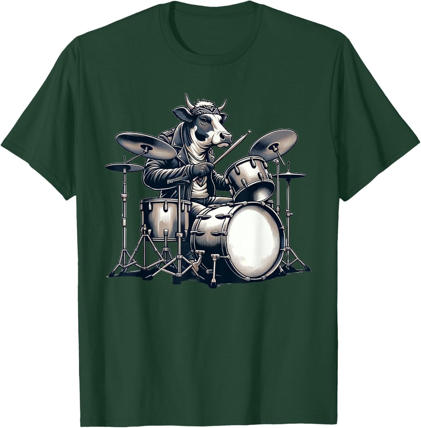 Cute Cow Playing Drums Cows Drummer Music T-Shirt - T-Shirt | Forest