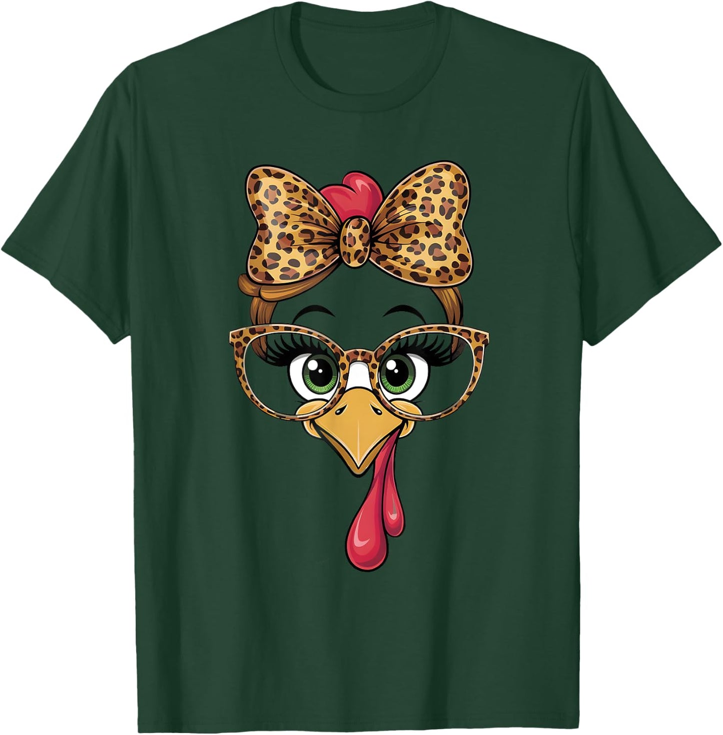 Thanksgiving Turkey Face Leopard Glasses Women Girls Kids T-Shirt - T-Shirt | Forest
