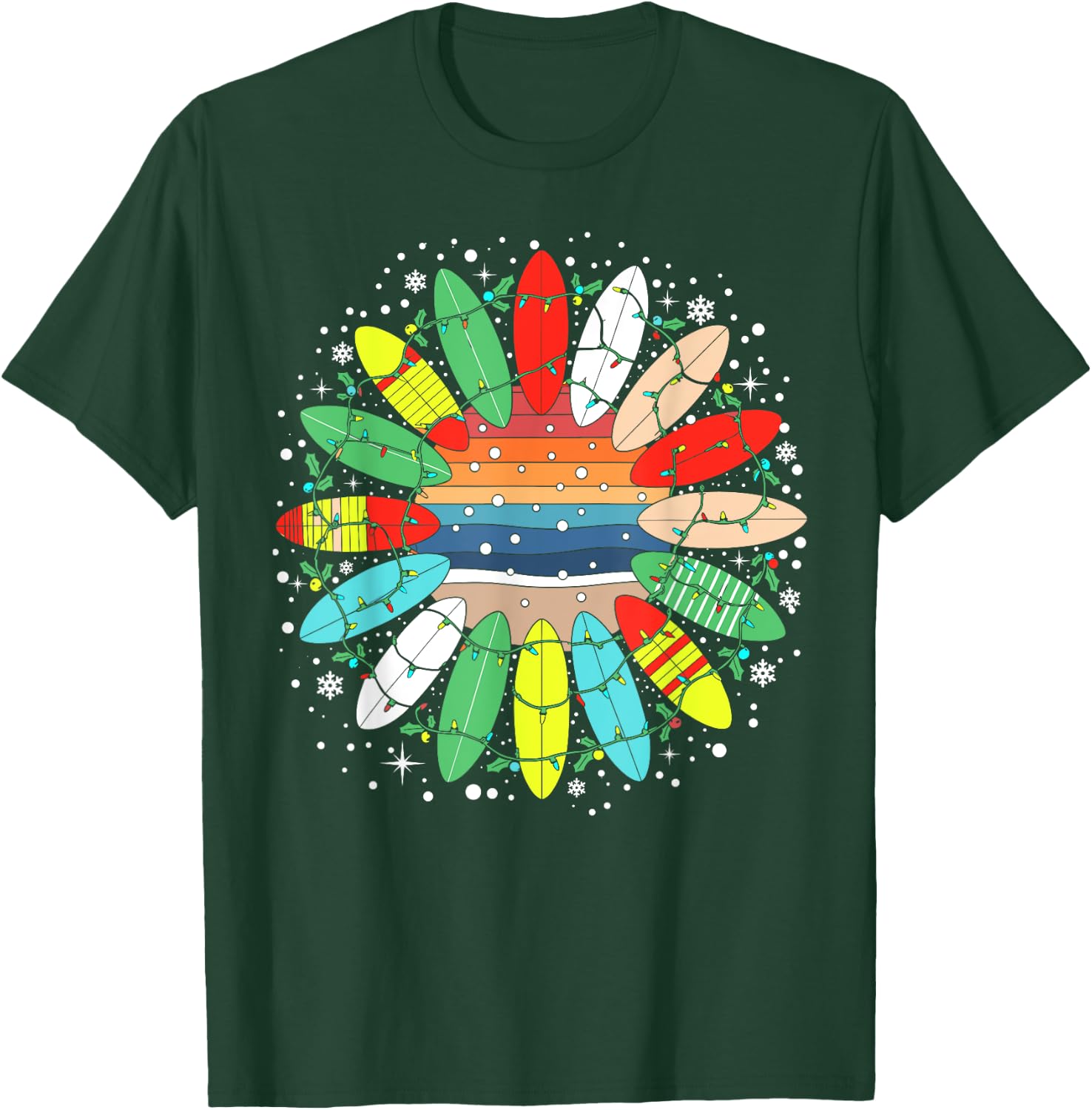 Surf Funny Surfboard Xmas Santa Vintage Surfing Christmas T-Shirt - T-Shirt | Forest