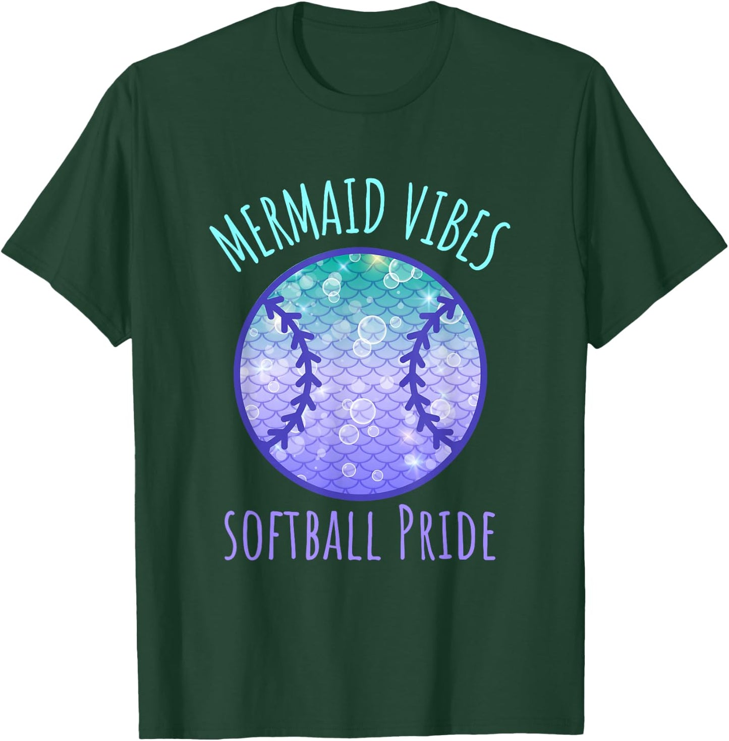 Softball Girl Mermaid Vibes Matching Team T-Shirt - T-Shirt | Forest
