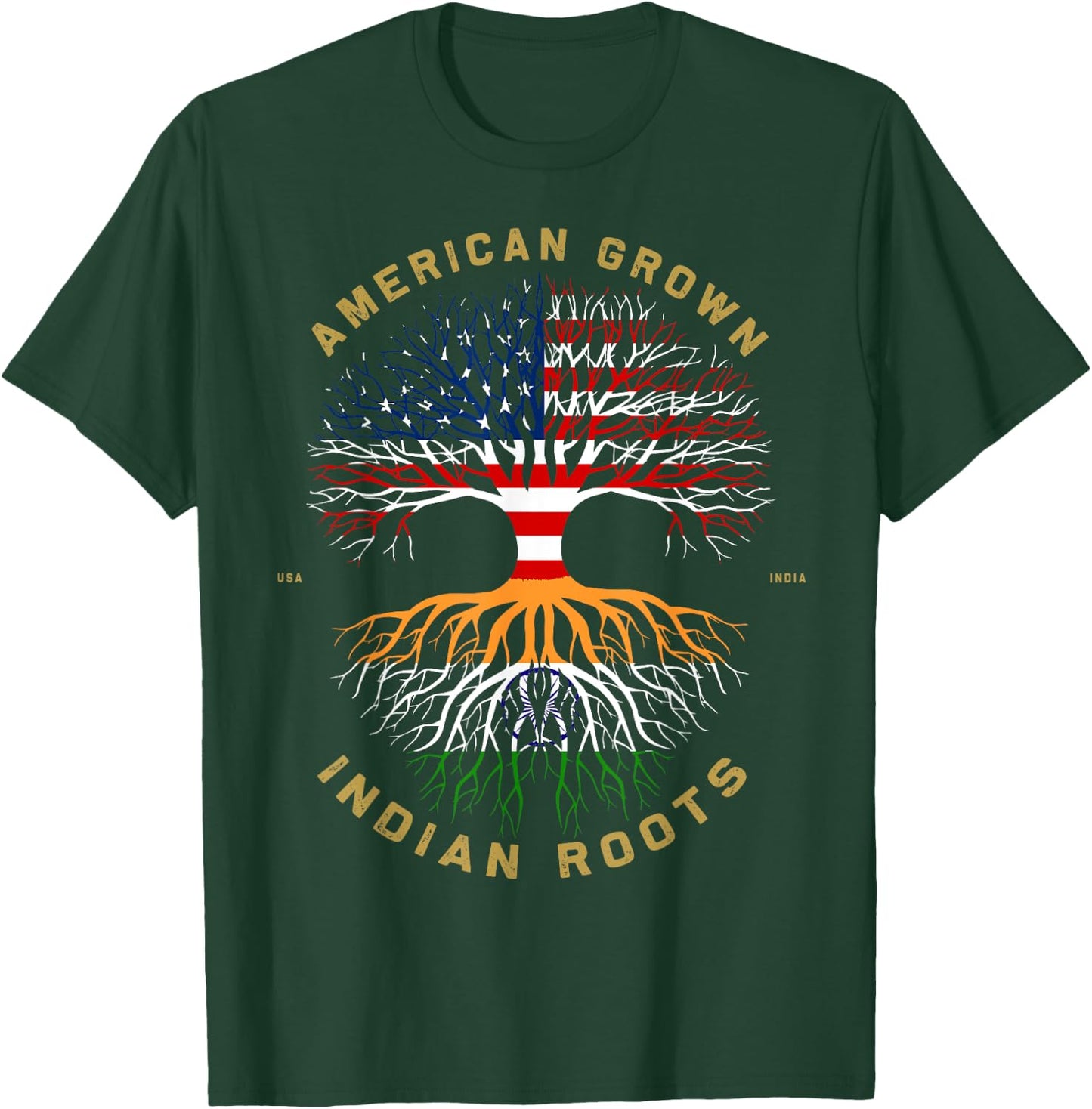 American Grown With Indian Roots Tree USA Flag Gifts Idea Women Kids Men T-Shirt - T-Shirt | Forest