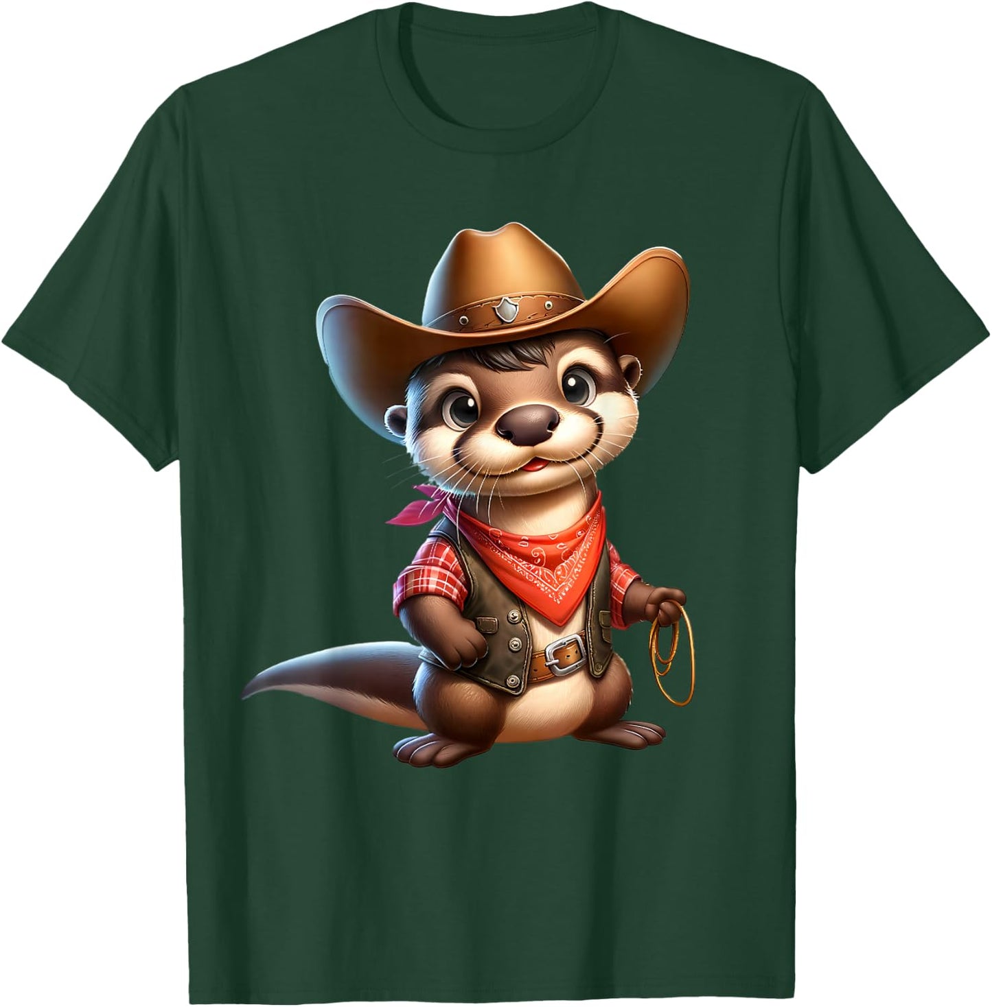 Cowboy Otter Western Rodeo Lasso Bandana Animal T-Shirt - T-Shirt | Forest