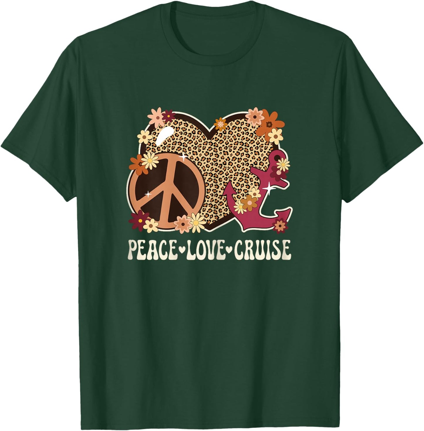 Peace Love Cruise Ship Lover Leopard Print Women Cute Cruise T-Shirt - T-Shirt | Forest