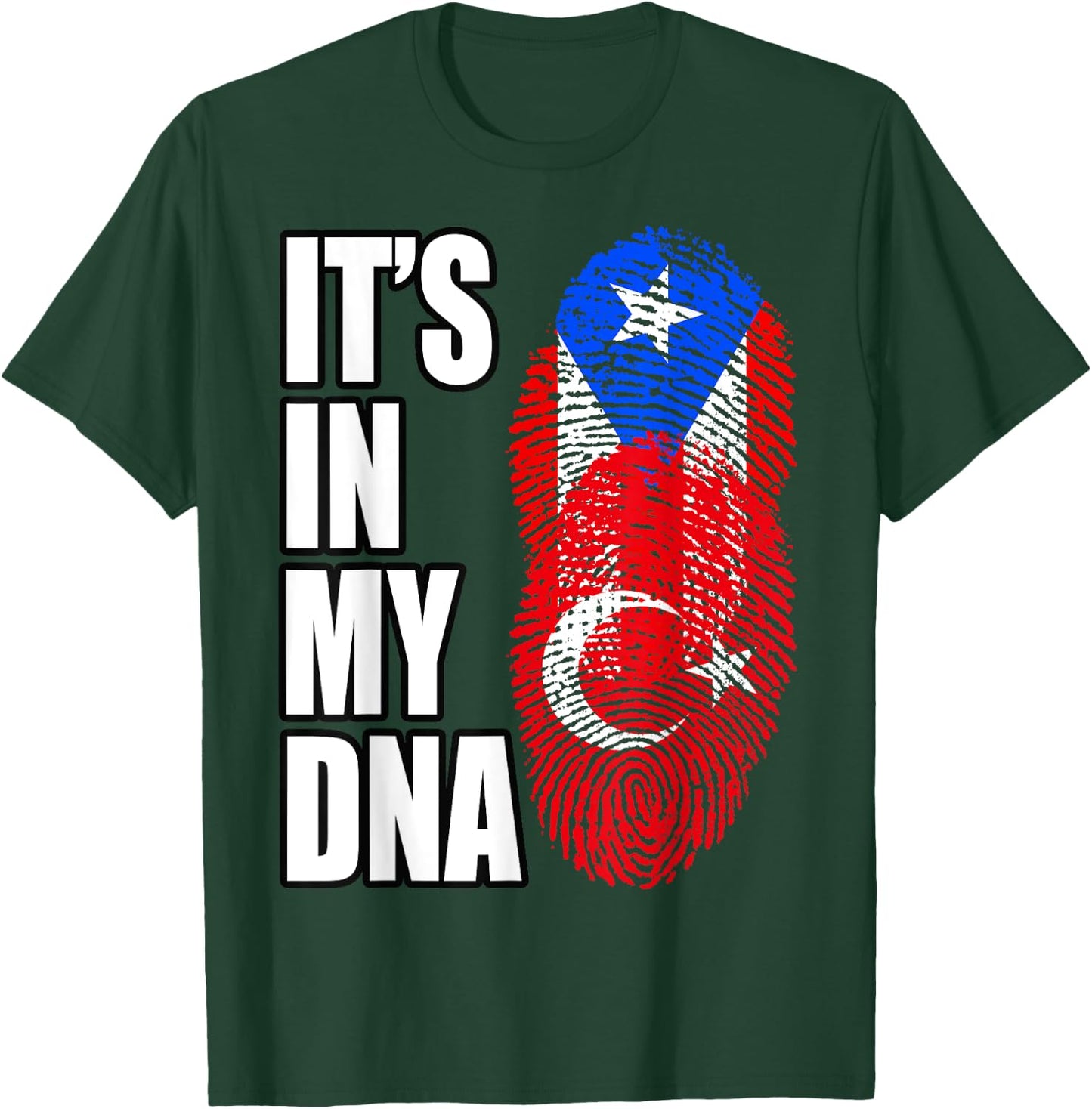 Turkish And Puerto Rican Mix Heritage DNA Flag T-Shirt - T-Shirt | Forest