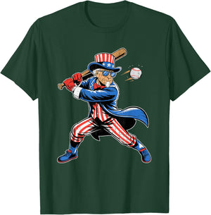 Uncle Sam Baseball American Flag USA Sport 4th Of July T-Shirt - T-Shirt | Forest