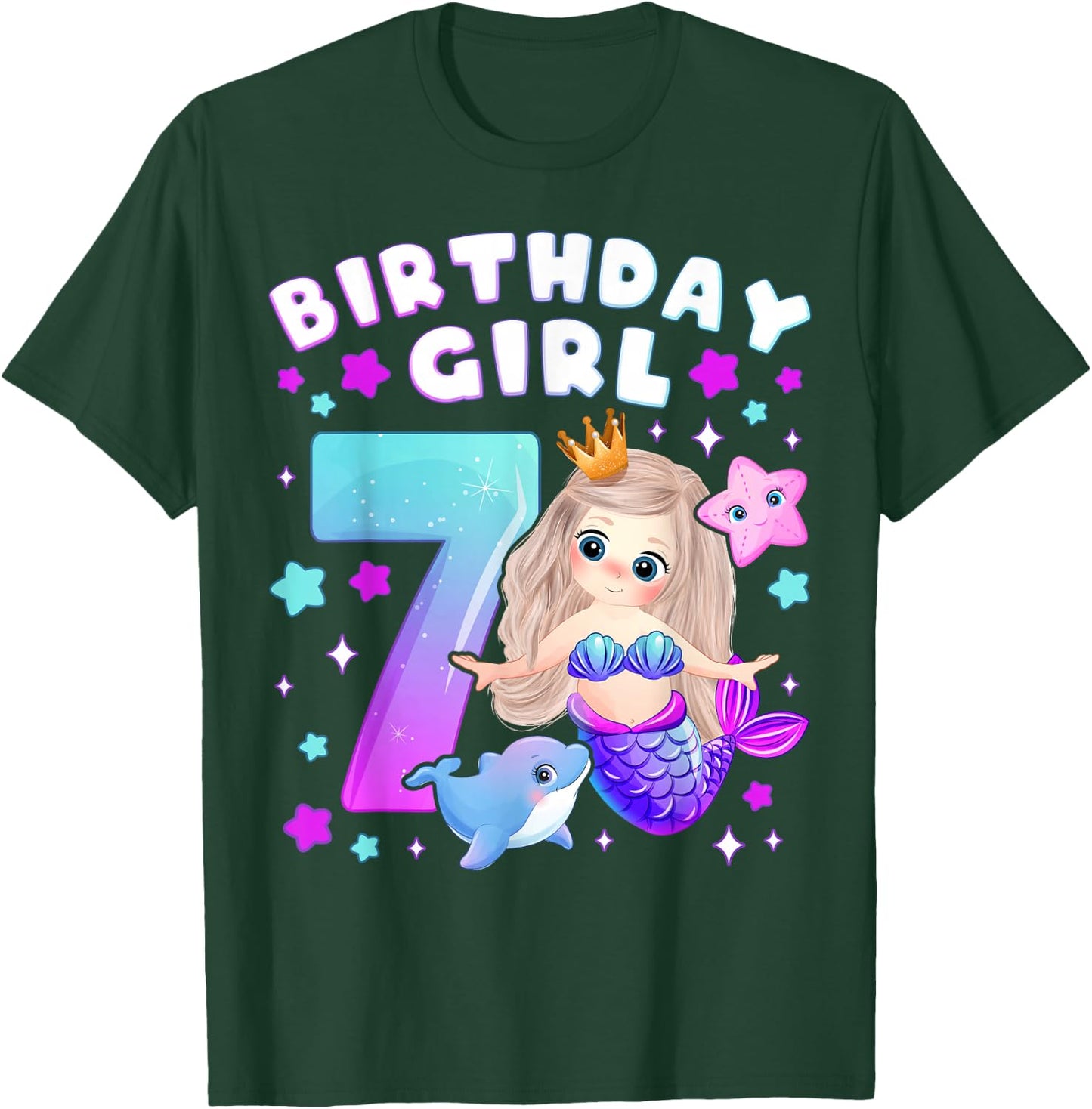 7th Birthday Girl 7 Years Mermaid Number 7 T-Shirt - T-Shirt | Forest