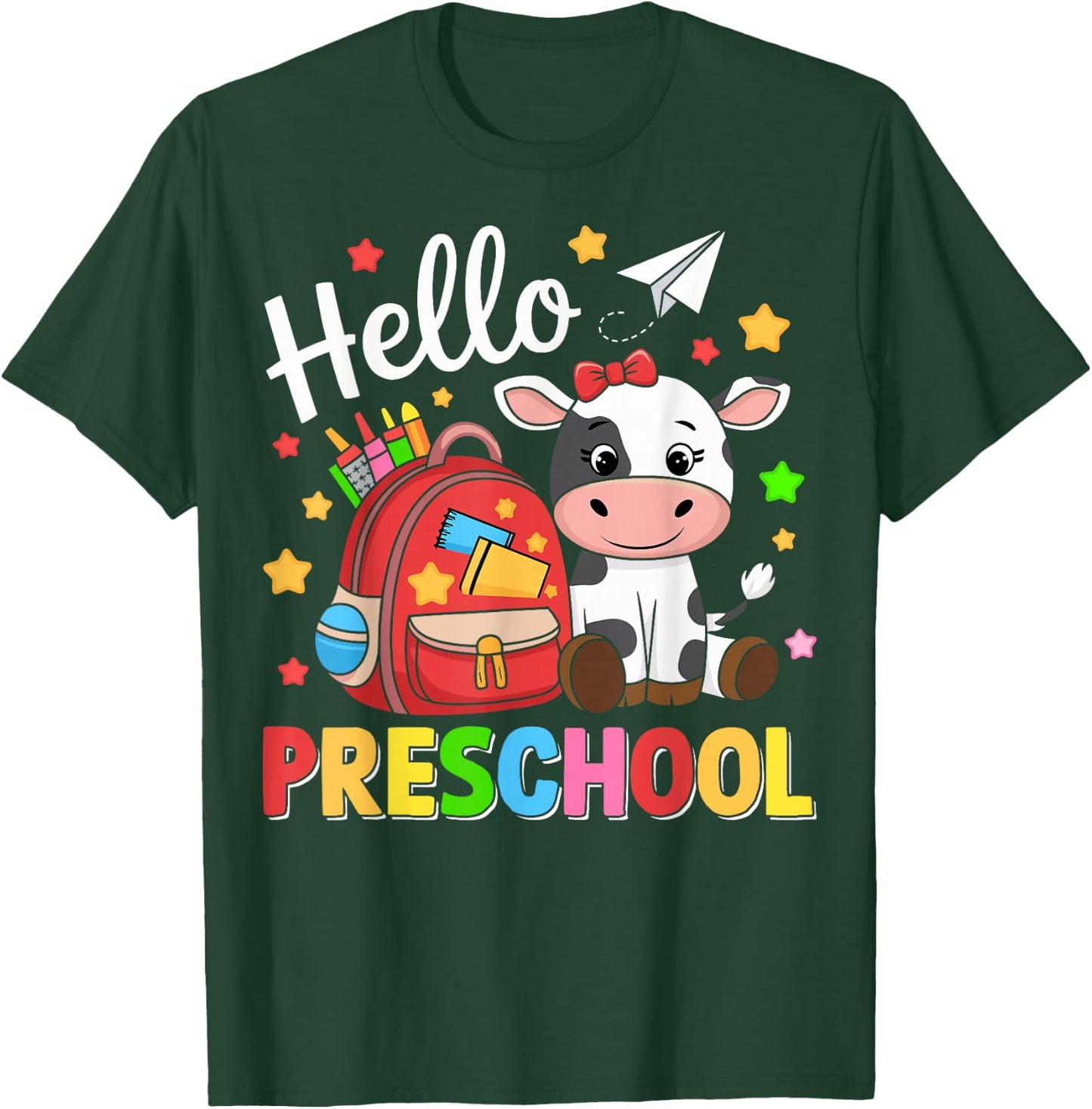 Hello Preschool Cute Cow 100th Day Of School Student Teacher T-Shirt - T-Shirt | Forest