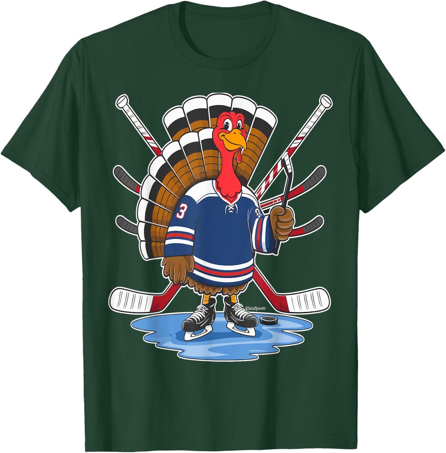 Thanksgiving Ice Hockey Turkey Day Sport Men Boys Kids T-Shirt - T-Shirt | Forest