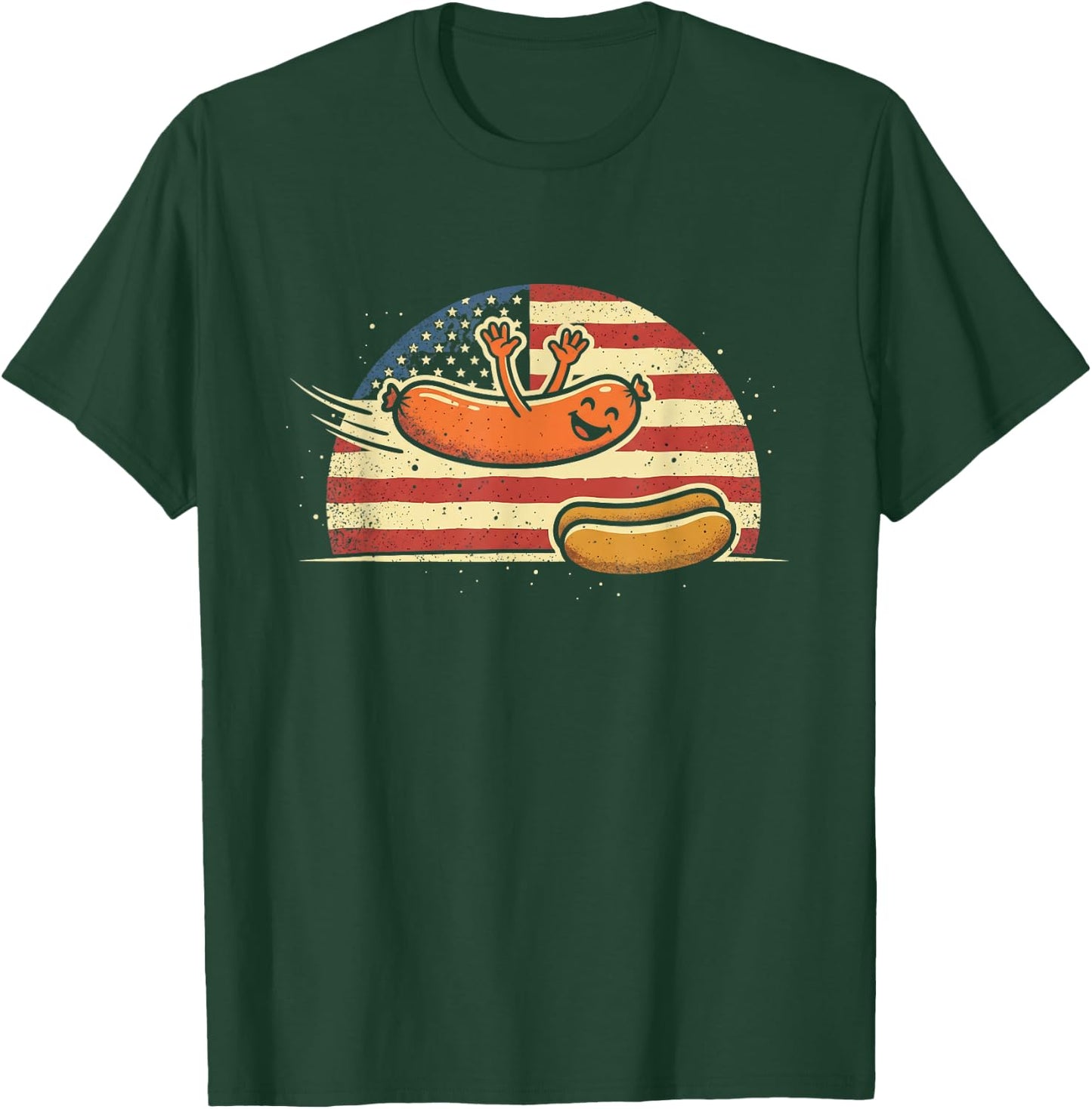 Hot Dog Jumping Into Bun Funny Sausage BBQ High Dive T-Shirt - T-Shirt | Forest