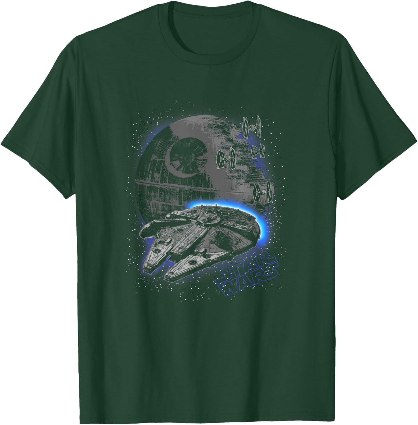 Star Wars Classic Millennium Falcon Flying Over Death Star T-Shirt - T-Shirt | Forest
