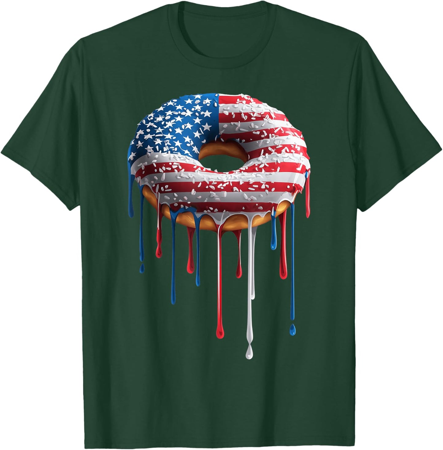 Donut Doughnut Sprinkles American Flag USA Drip Graffiti T-Shirt - T-Shirt | Forest