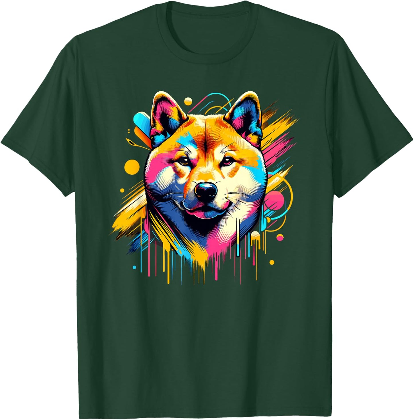 Splash Art Japanese Shiba Inu , Black, S T-Shirt - T-Shirt | Forest