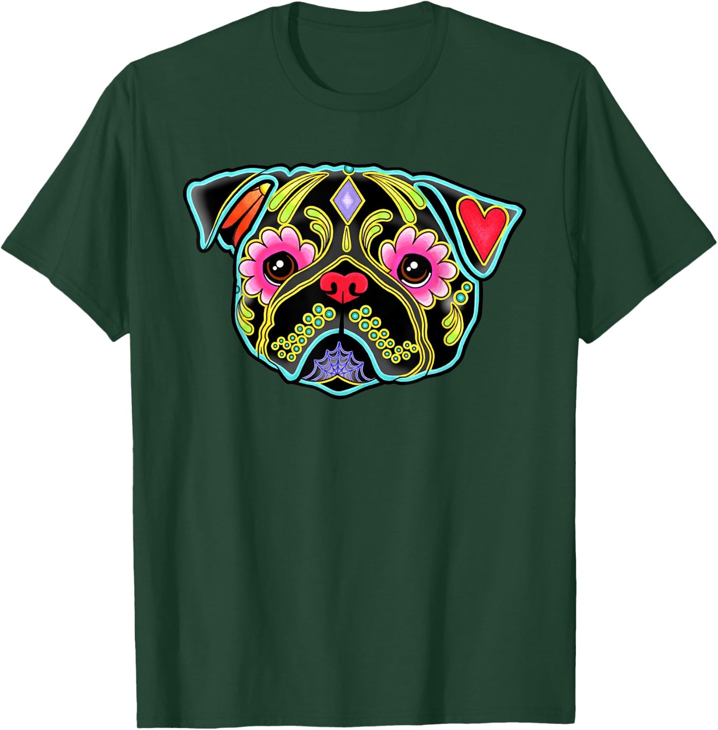 Black Pug - Day of the Dead Sugar Skull Dog Men Women Kids T-Shirt - T-Shirt | Forest