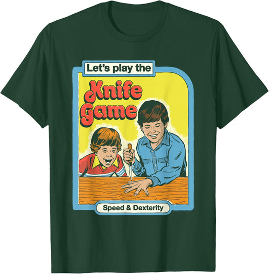 Steven Rhodes Let's Play the Knife Game Retro Dark Humor T-Shirt - T-Shirt | Forest