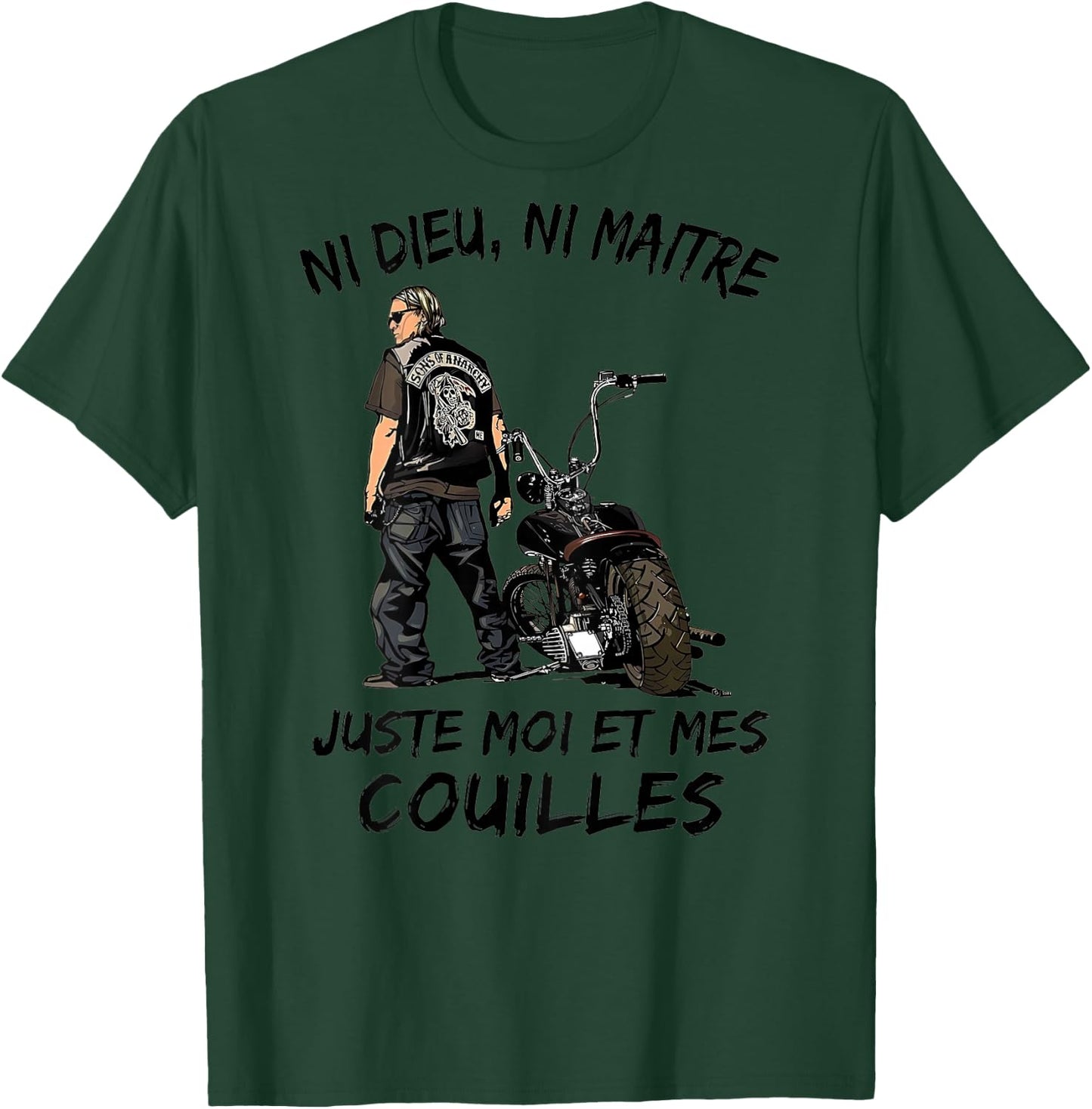 BIKER Ni God Ni Master Just Me And My Balls (back) , white, S T-Shirt - T-Shirt | Forest