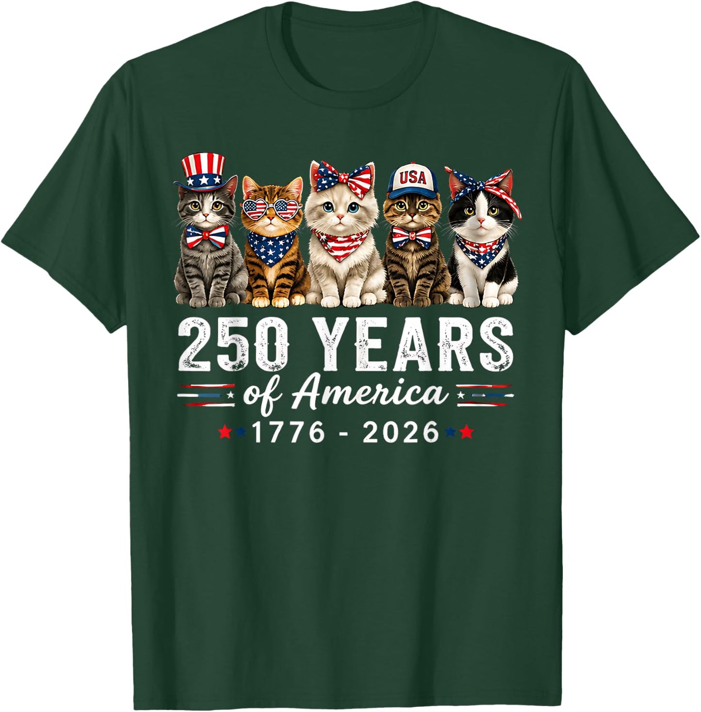 250 Years of America Cats Patriotic Cat Lover T-Shirt - T-Shirt | Forest