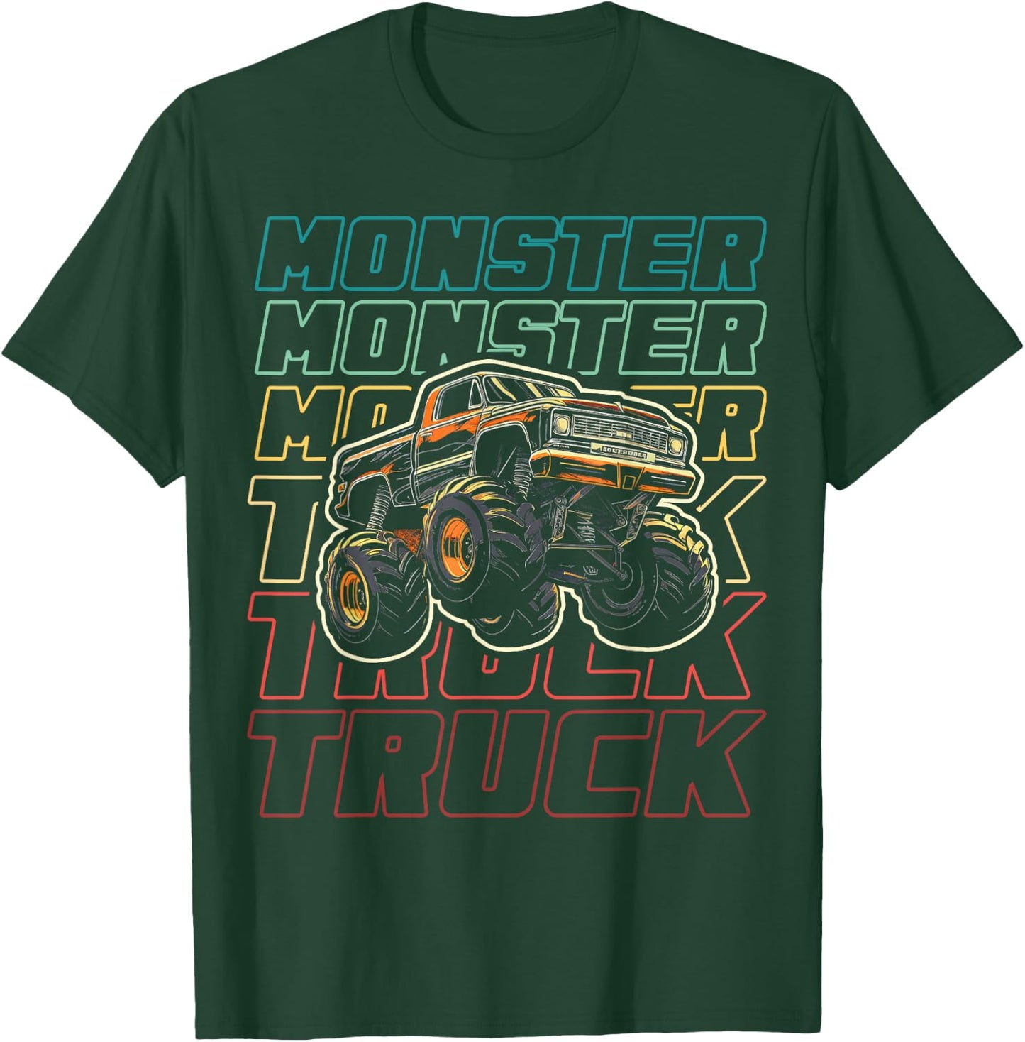 Monster Truck for Toddlers Kids Monster Truck Vintage Retro T-Shirt - T-Shirt | Forest