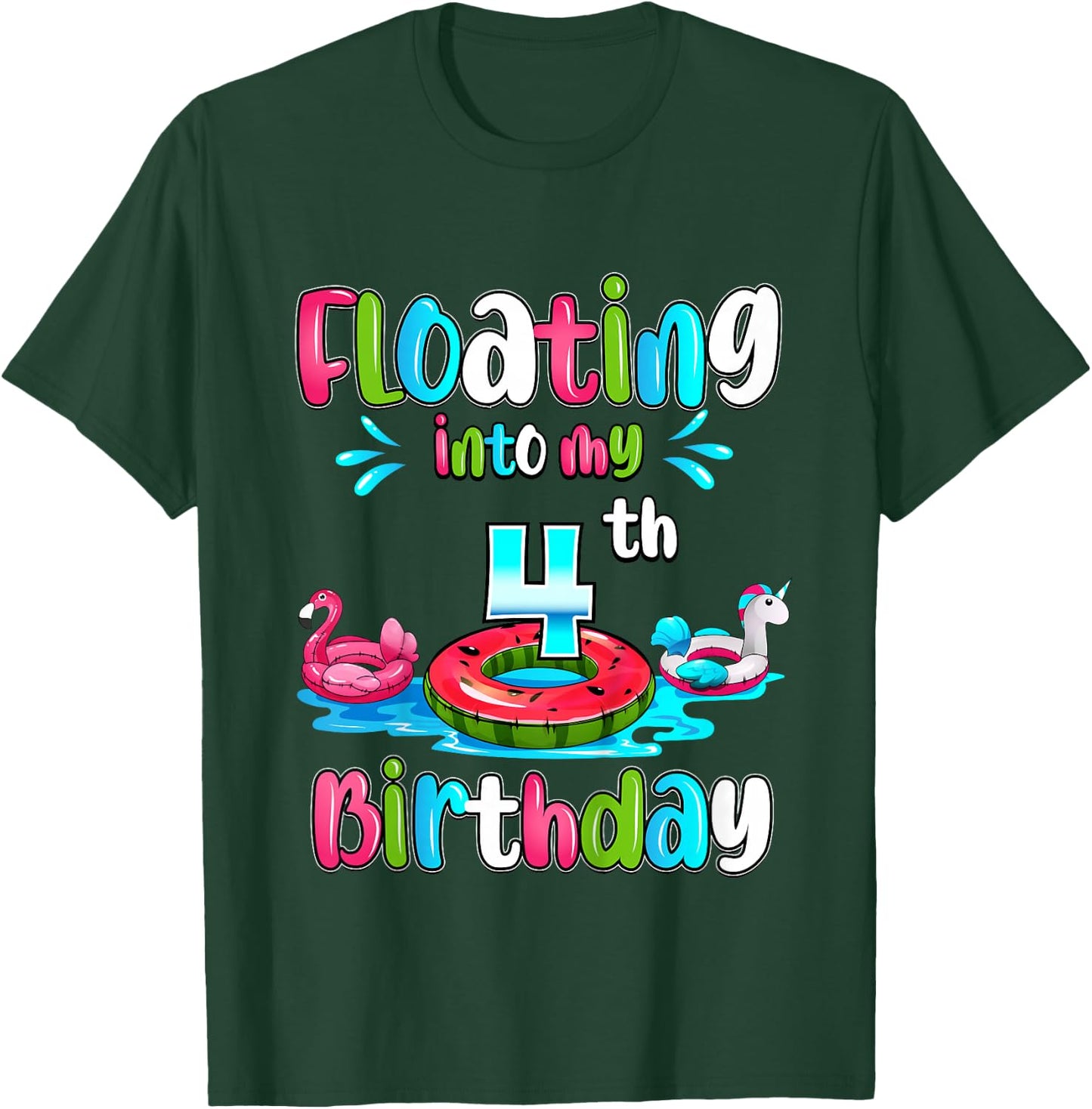 Floating Into My 4th Birthday Pool Party Float 4 Years Old T-Shirt - T-Shirt | Forest
