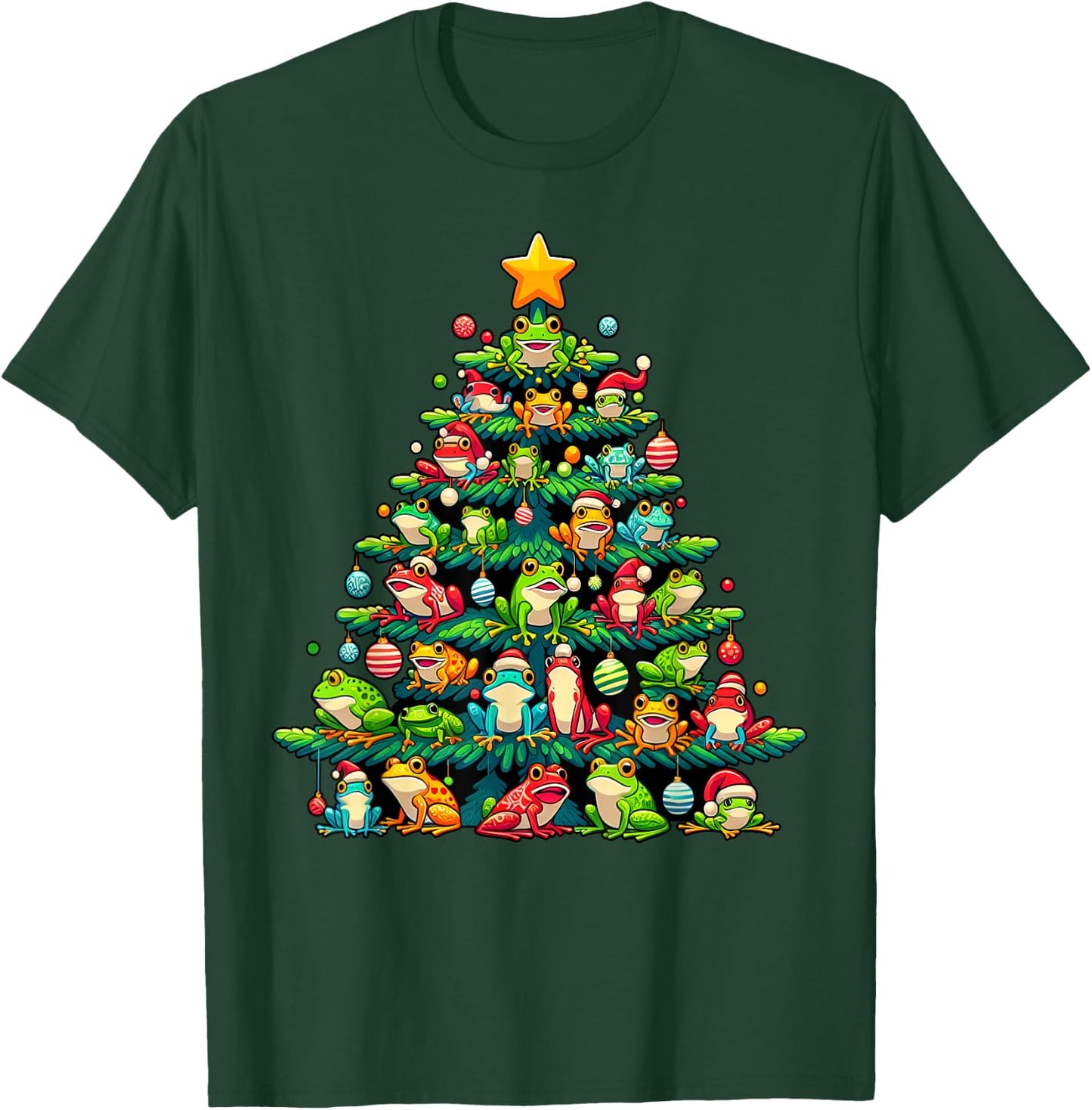 Cute Frog Christmas Tree Funny Xmas Frog Lover Men Women T-Shirt - T-Shirt | Forest