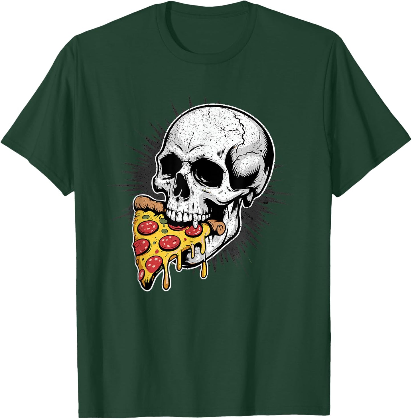 Skull Eating Pizza Slice Gothic Food Humor T-Shirt - T-Shirt | Forest