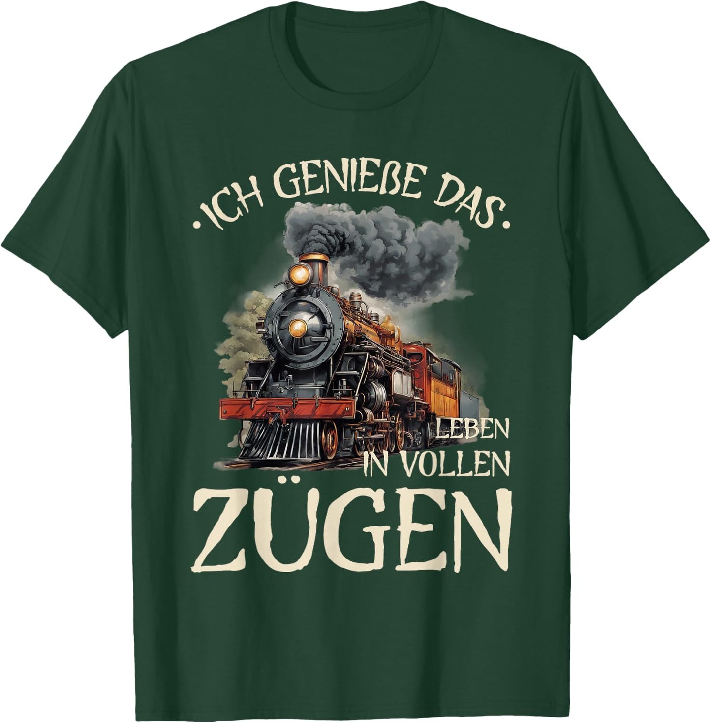with German Text "Ich Genieße Das Leben In Vollen Zügen - Pendler Eisenbahn", blue T-Shirt - T-Shirt | Forest