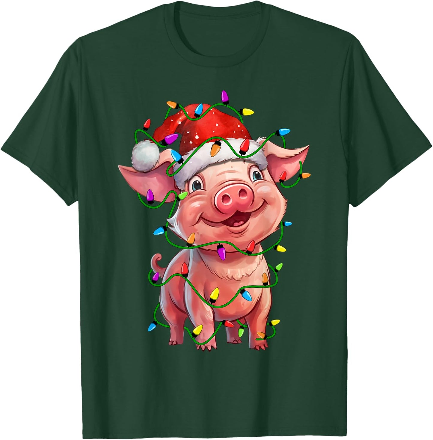 Pig Santa Christmas Tree Lighting Xmas Funny T-Shirt - T-Shirt | Forest