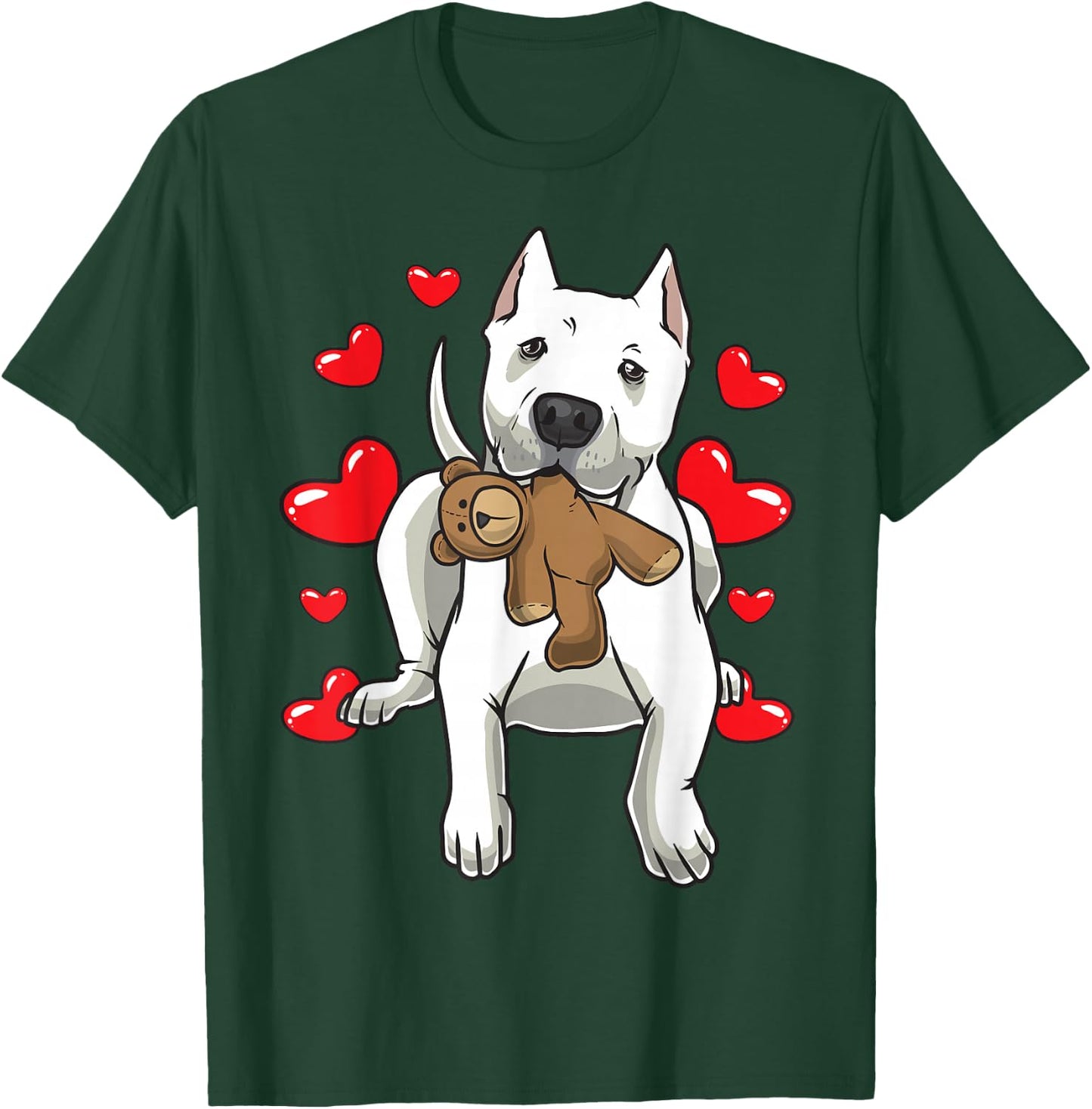 Dogo Argentino Dog With Stuffed Animal And Hearts T-Shirt - T-Shirt | Forest