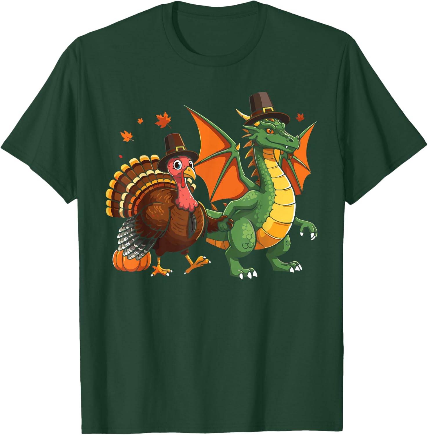 Dragon Turkey pilgrim thanksgiving pumpkin kids boys girls T-Shirt - T-Shirt | Forest