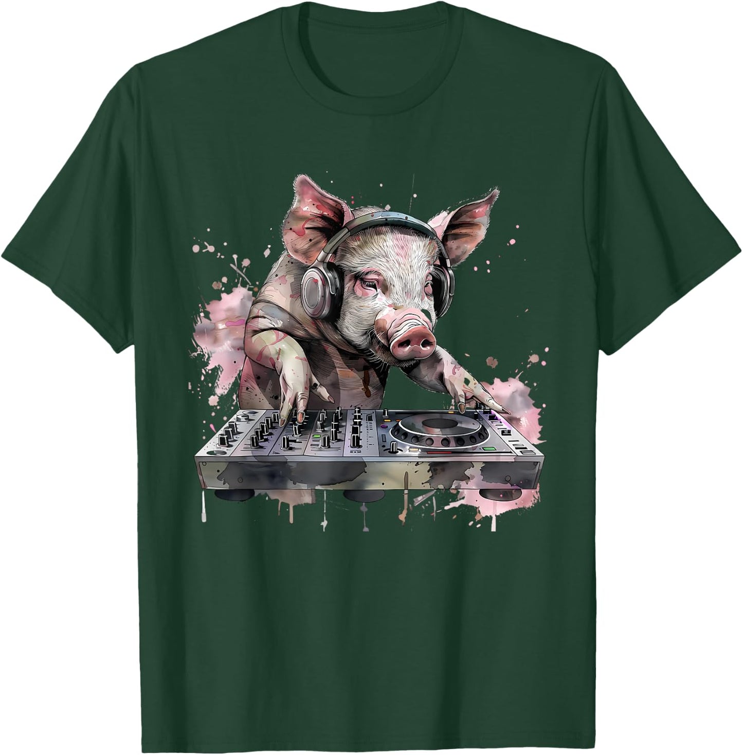 Pig Music DJ Turntable DJ Pig Techno House Music Dance Club T-Shirt - T-Shirt | Forest