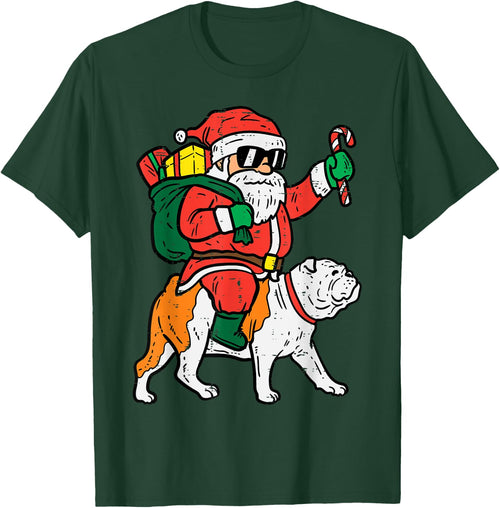 Santa Riding English Bulldog Christmas Xmas Women Kids