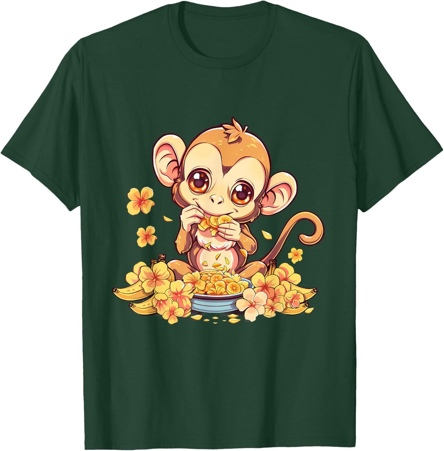 Banana Monkey Floral Bananas Fruit Artwork Cute Monkey T-Shirt - T-Shirt | Forest