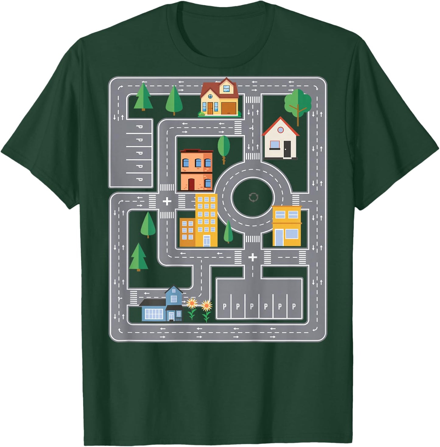 Cool Play Mat Car Racing Track City On Back Cute Toddler , black T-Shirt - T-Shirt | Forest