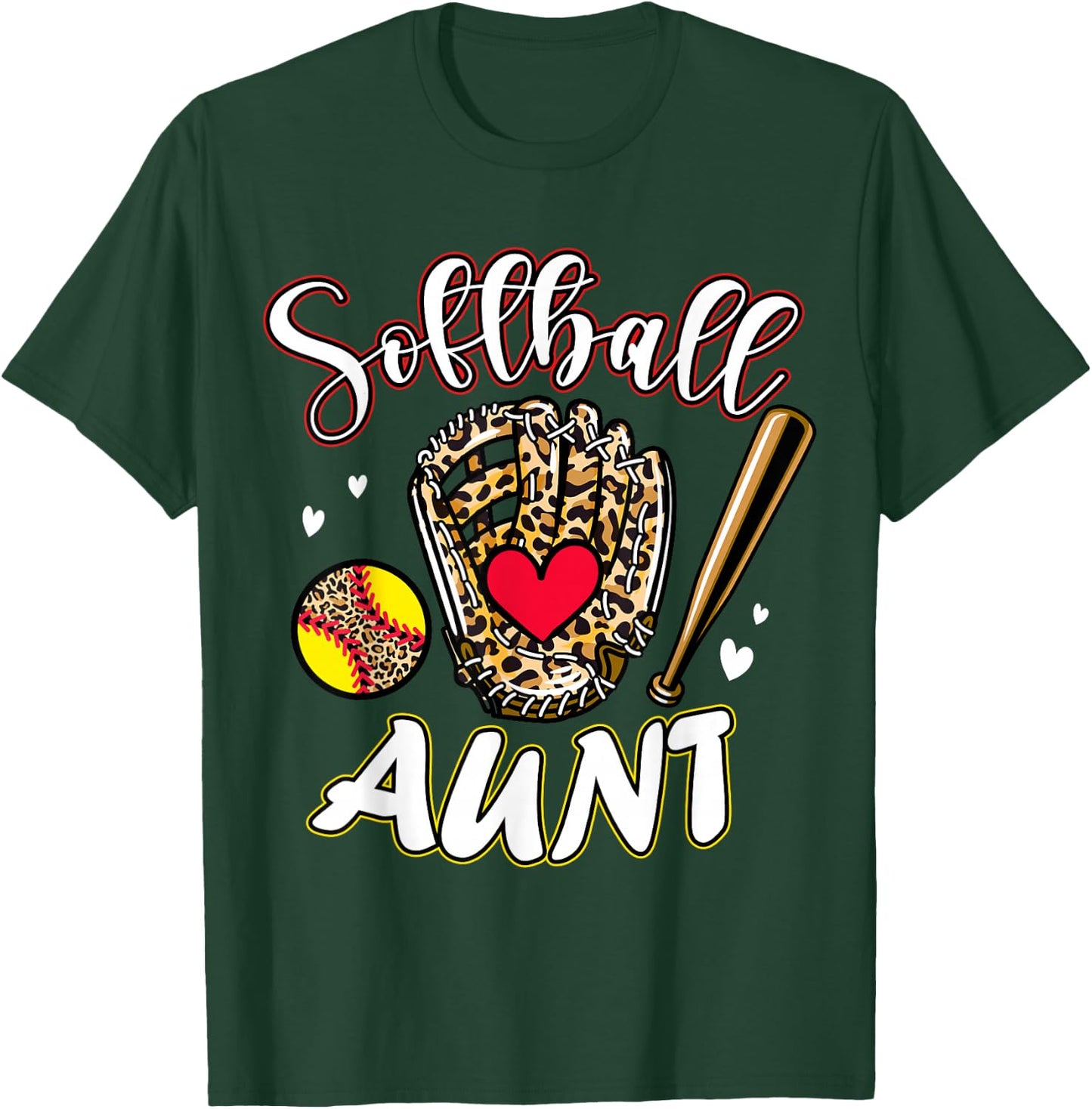 Softball Aunt Leopard Game Day Softball Cute Matching Family T-Shirt - T-Shirt | Forest