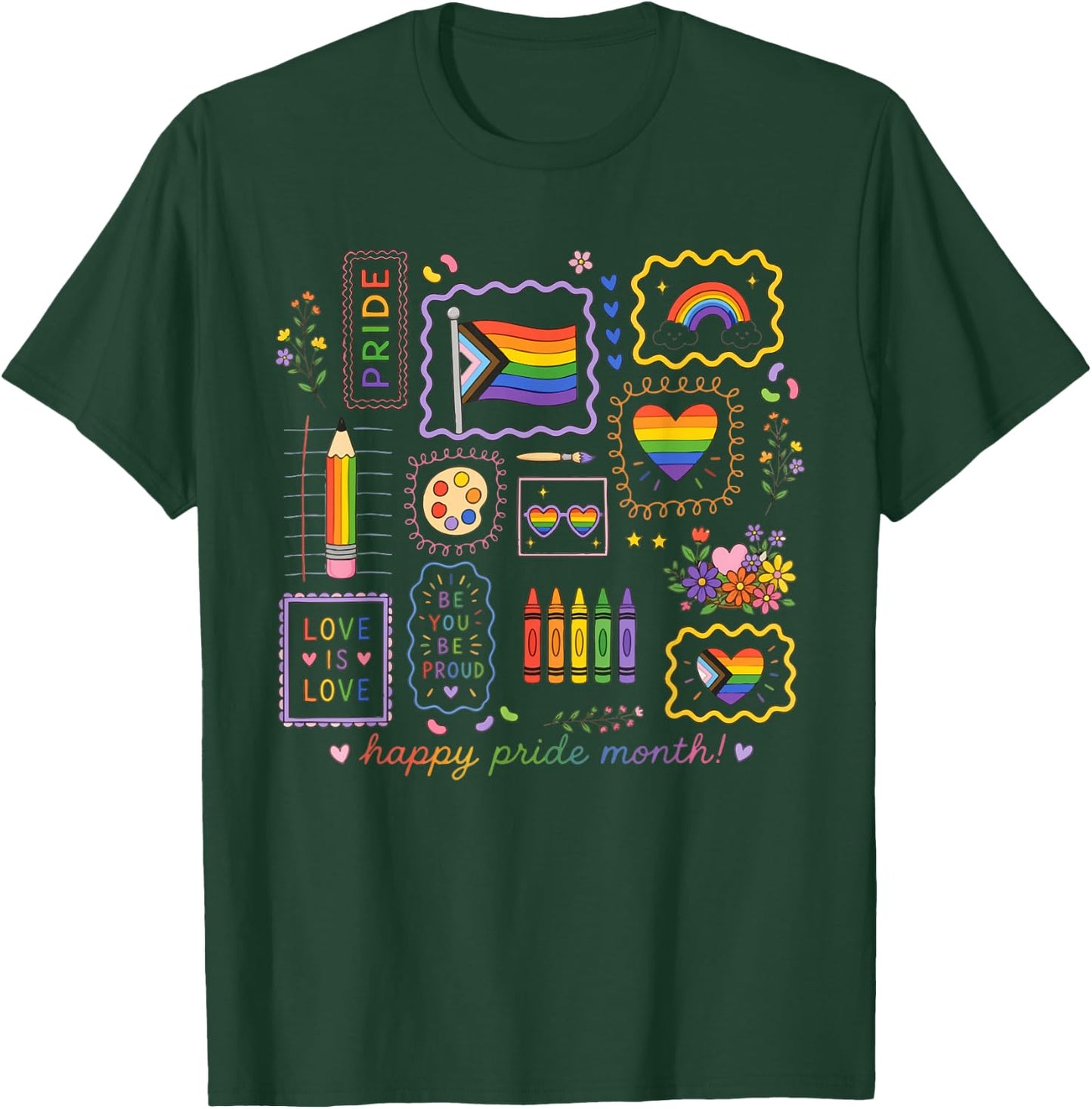 Rainbow Flag Happy Pride Month Gay Ally LGBTQ Love is Love T-Shirt - T-Shirt | Forest