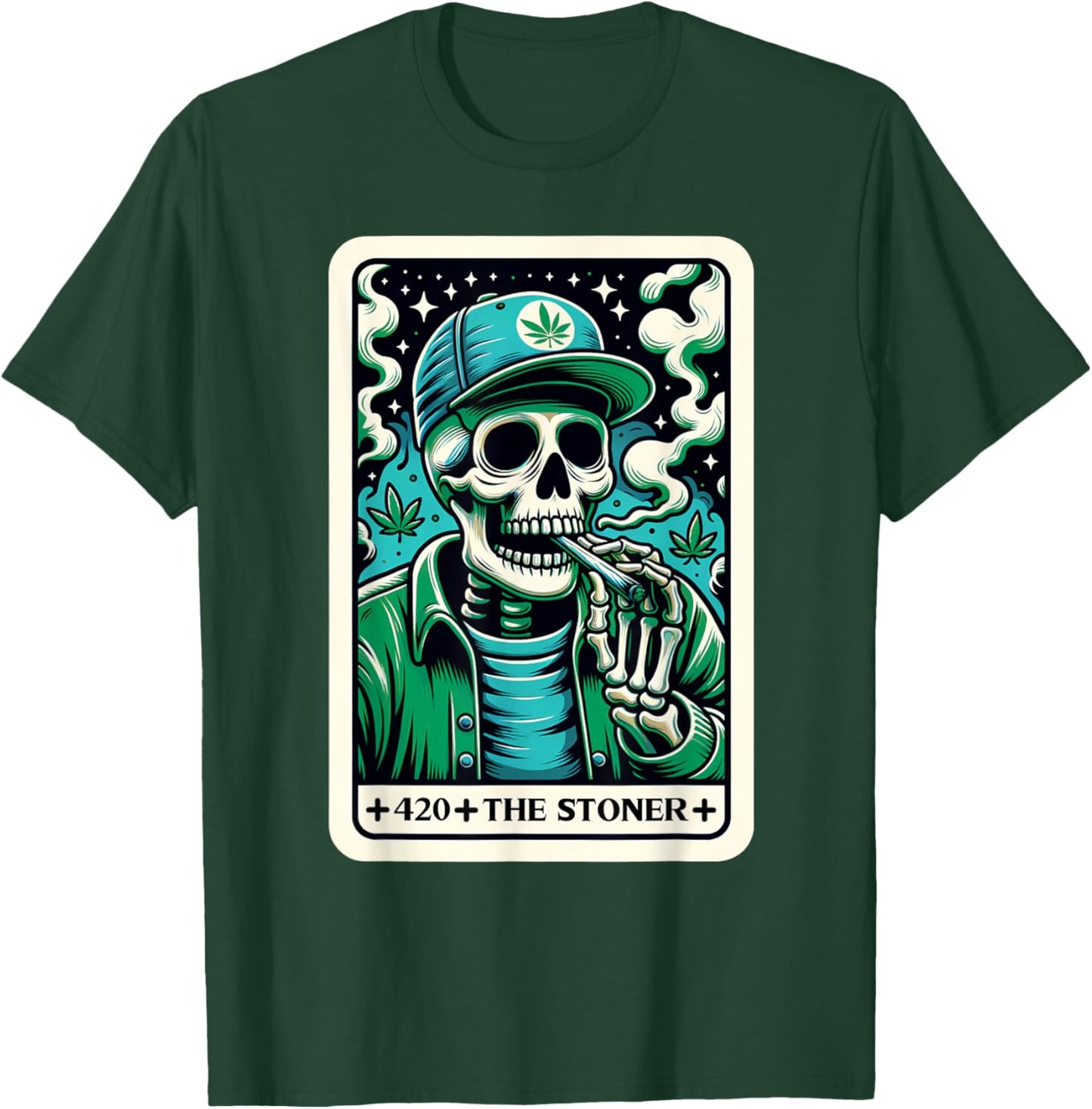 Tarot Card The Stoner Weed Lover Skeleton Cannabis 420 T-Shirt - T-Shirt | Forest