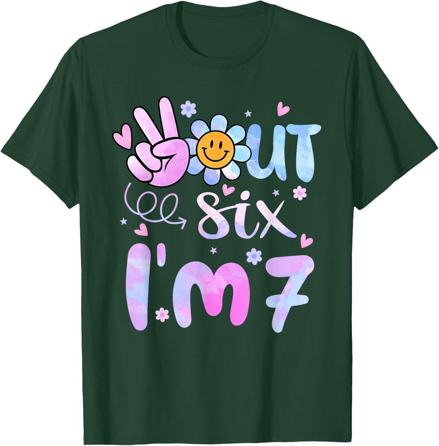 Peace Out Six I'm 7 Tie Dye 7th Happy Birthday Girl Groovy T-Shirt - T-Shirt | Forest