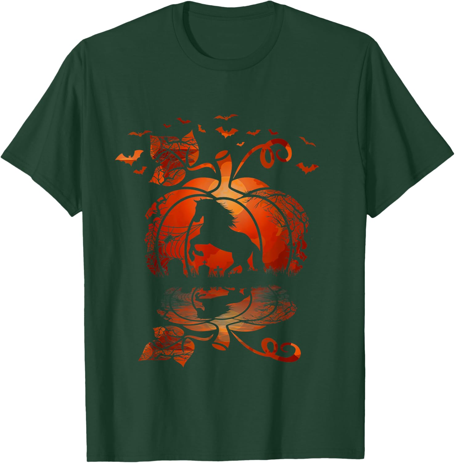 Fall Cute Horse In The Pumpkin Funny Halloween Autumn Happy T-Shirt - T-Shirt | Forest
