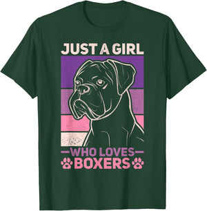 Dog Lover Owner Animal Vintage Just A Girl Who Loves Boxers T-Shirt - T-Shirt | Forest