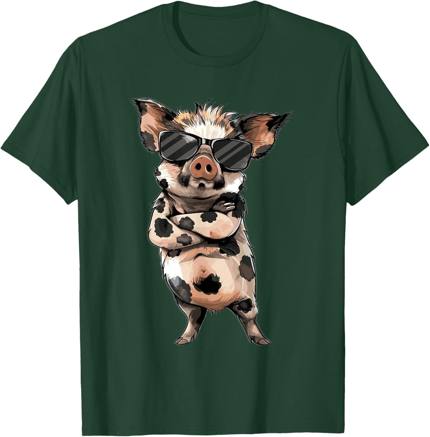 Kune Kune Pig Accessories & KuneKune Clothes -Adult Black Animal Print Design Short Sleeve Cotton Blend Classic Fit Small T-Shirt - T-Shirt | Forest