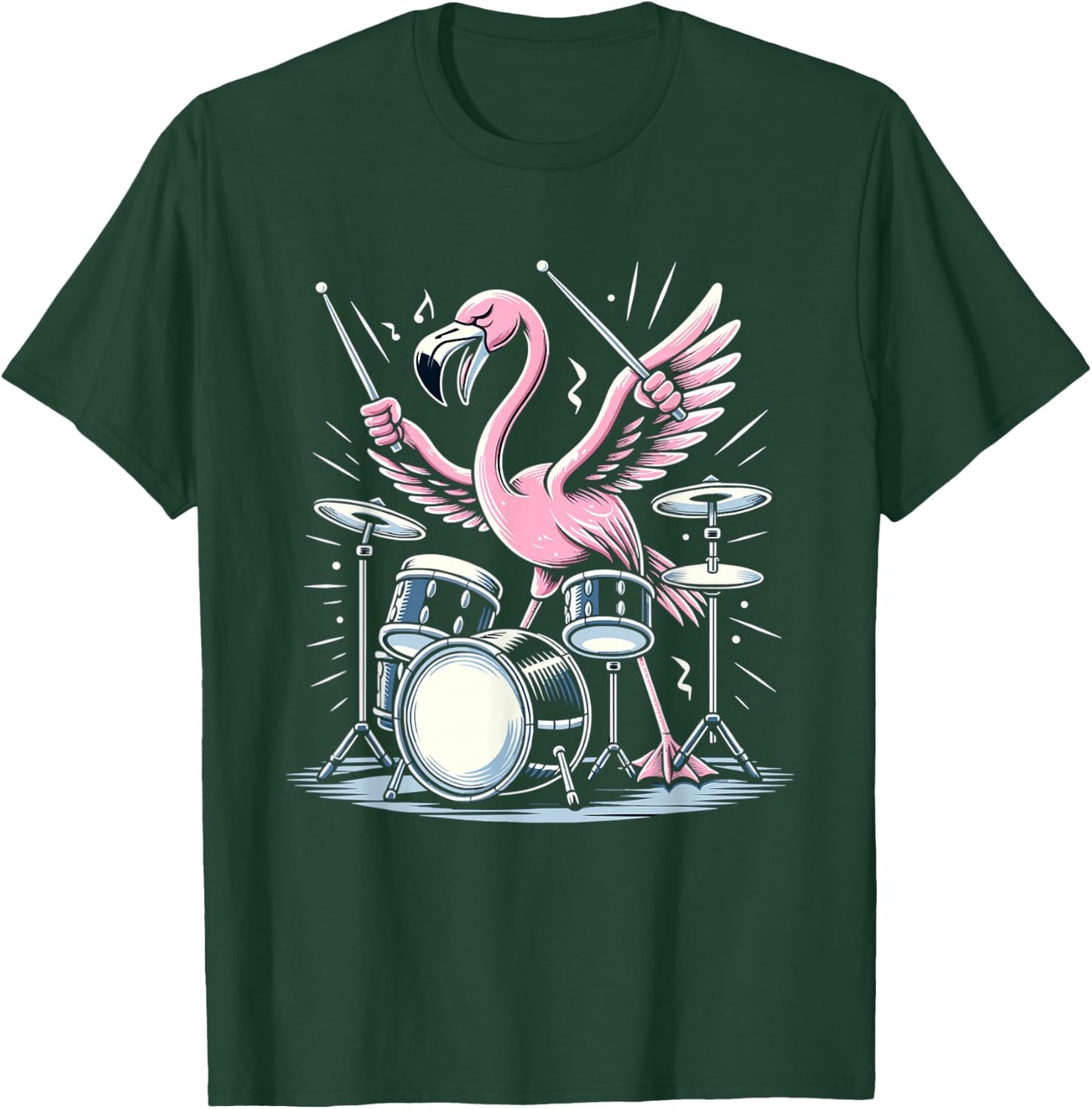 Drummer Flamingo Drumming Player Playing Drums Drumset T-Shirt - T-Shirt | Forest