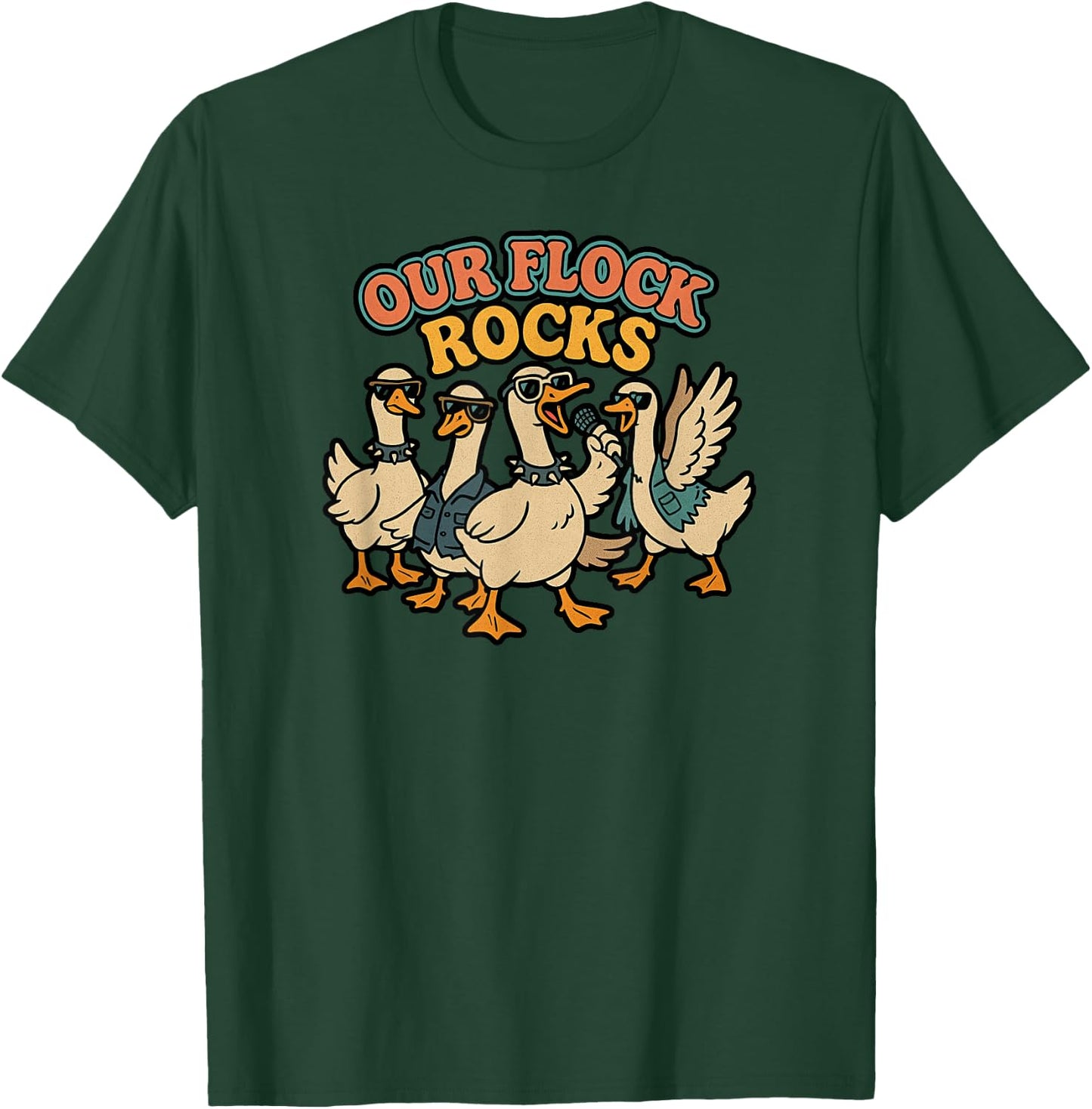 Our Flock Rocks, Punk Geese, Bird Group Vacation Fun T-Shirt - T-Shirt | Forest