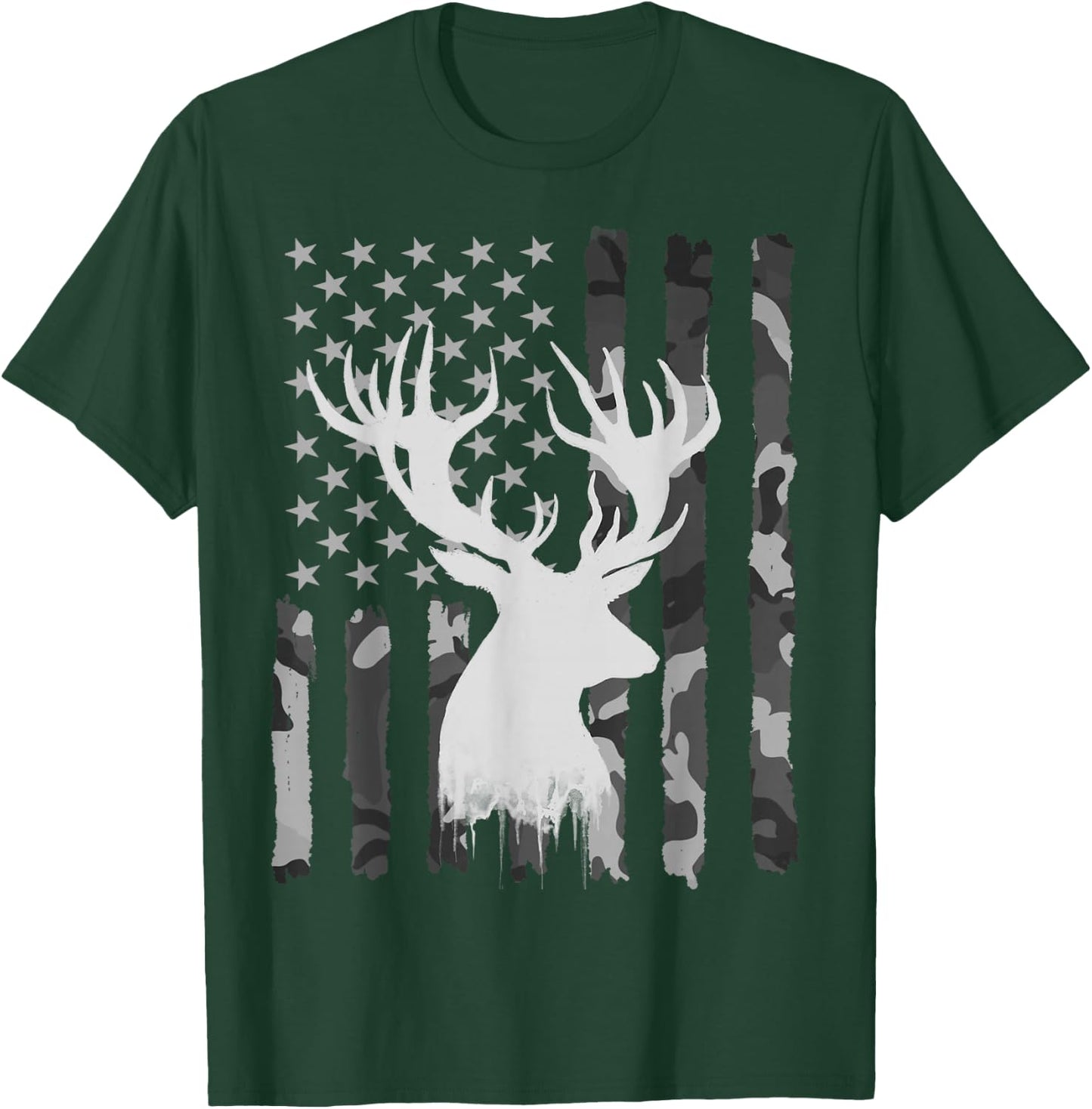Funny Camouflage USA Flag Whitetail Buck Deer Hunting Lovers T-Shirt - T-Shirt | Forest