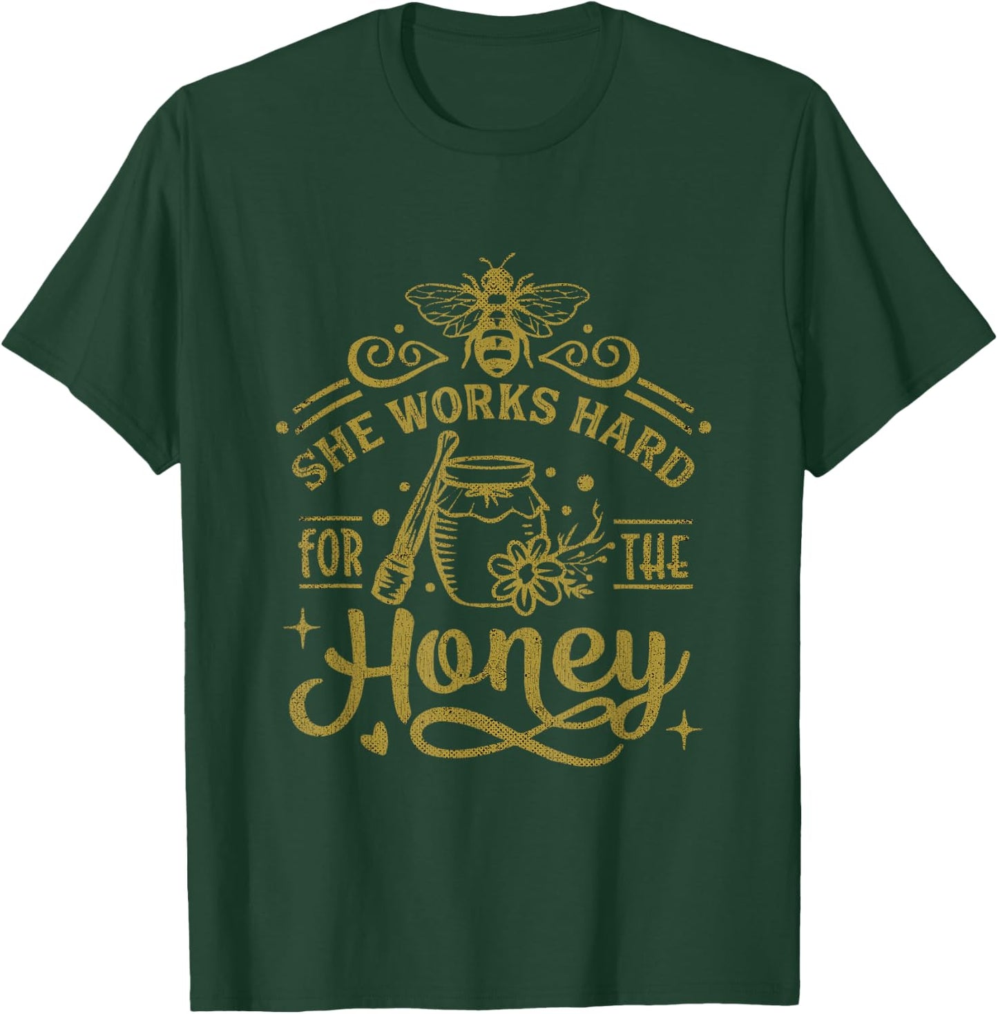 She Works Hard For The Honey Beekeeping Funny Bee Keeper T-Shirt - T-Shirt | Forest