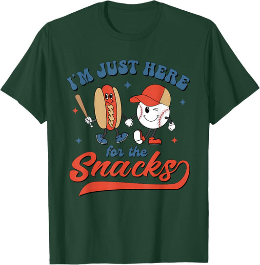 I'm Just Here For The Snacks Baseball 4th Of July Hot Dog Girls Kids Men T-Shirt - T-Shirt | Forest