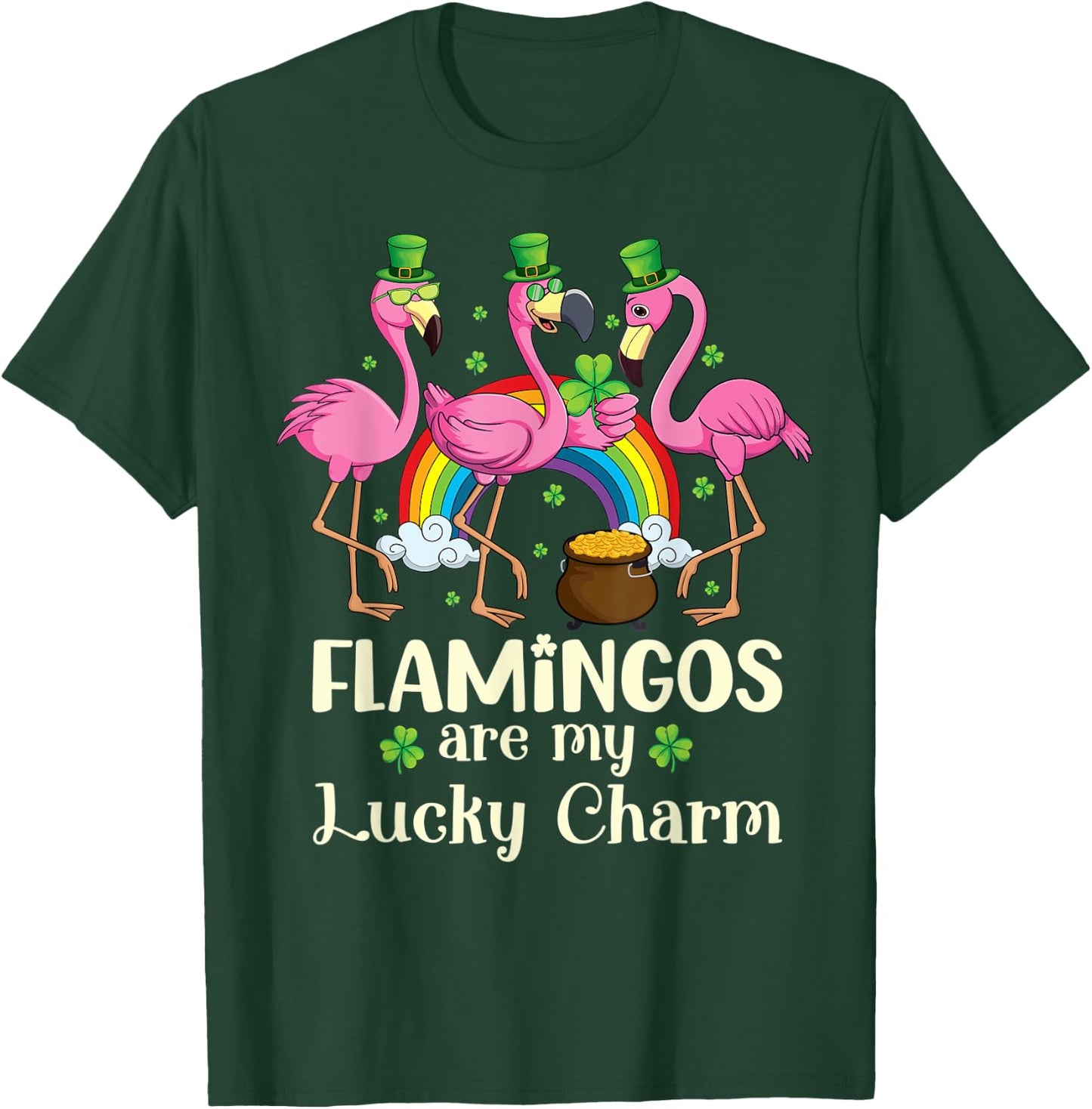 Flamingos Are My Lucky Charm St Patrick's Day Shenanigan T-Shirt - T-Shirt | Forest