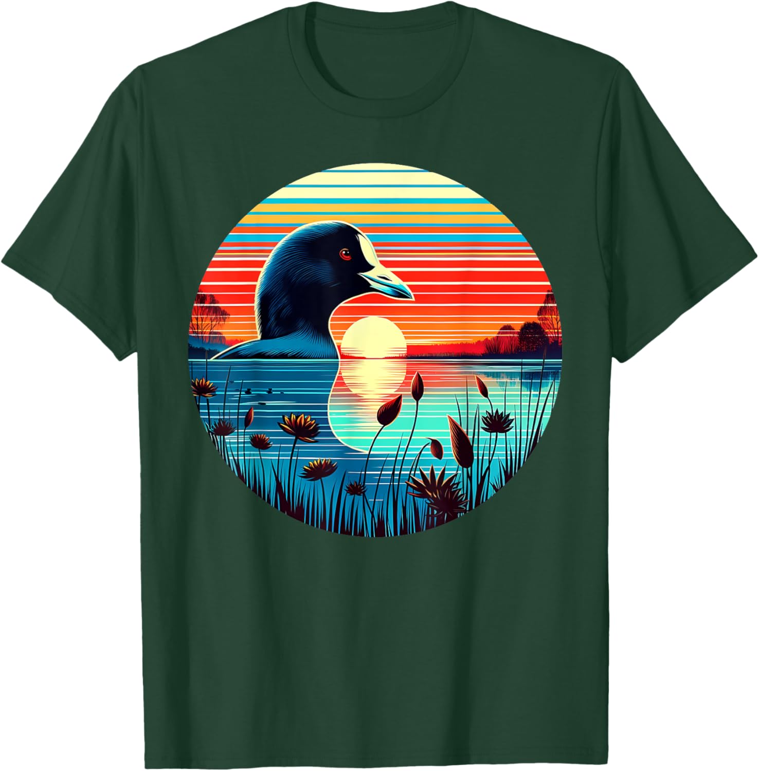 Coot Bird Sunset Retro Style Safari Vintage 70s T-Shirt - T-Shirt | Forest
