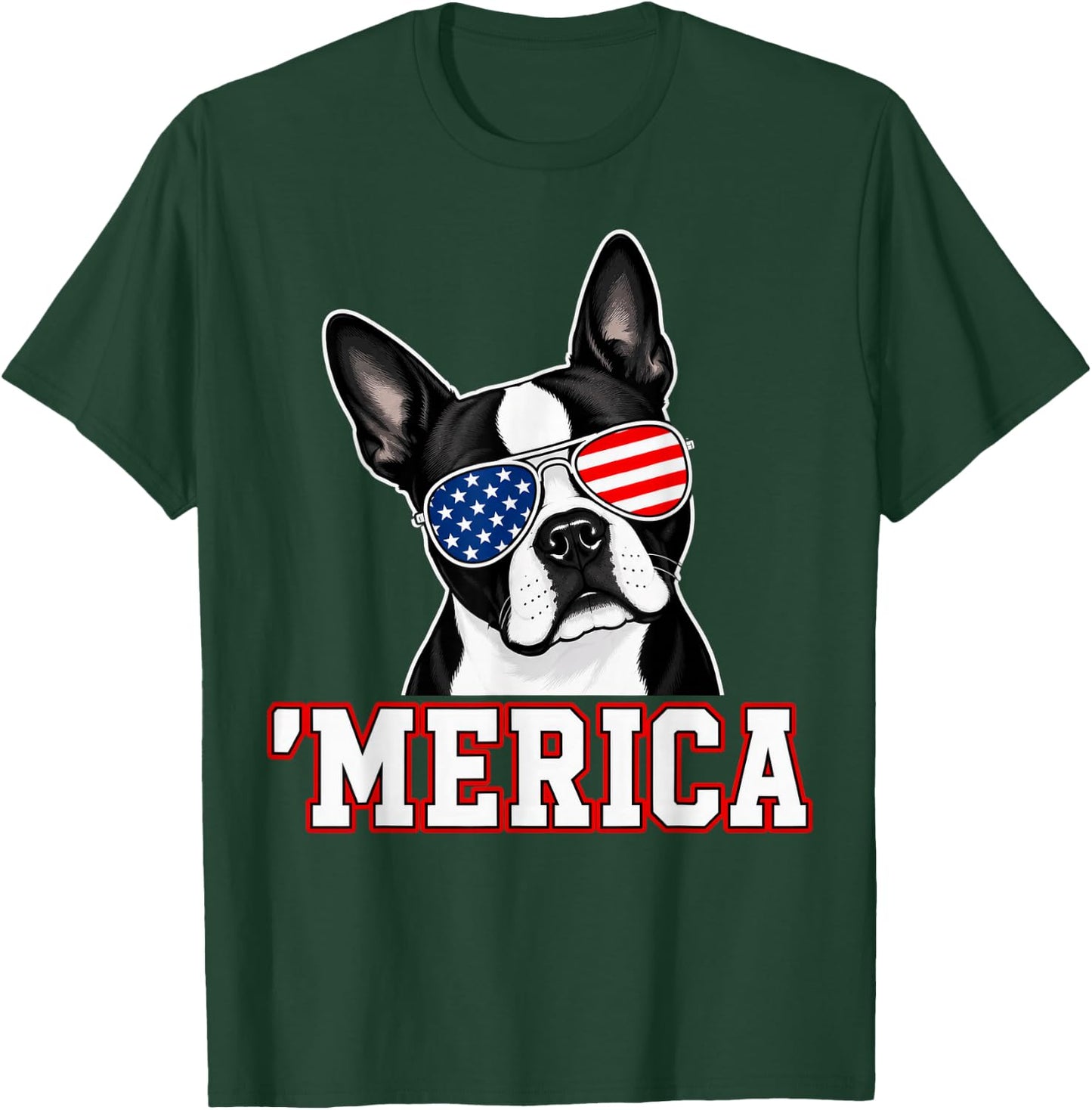 Merica Boston Terrier 4th of July T-Shirt - T-Shirt | Forest